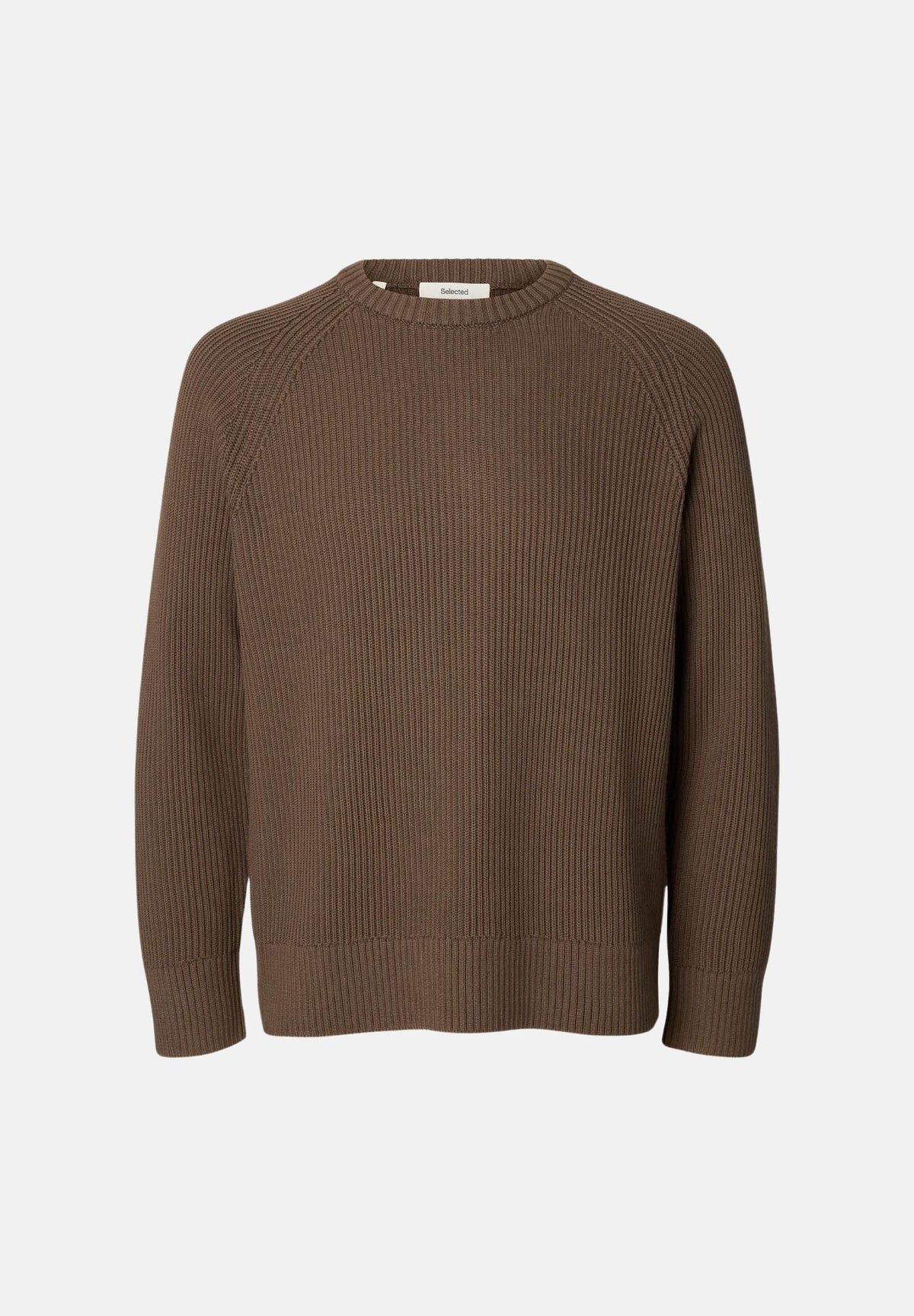 SELECTED HOMME Maglione girocollo BRAUN KNIT RIB CREW NECK marrone per uomo con lavorazione a coste 16101766 CHCH SELECTED HOMME