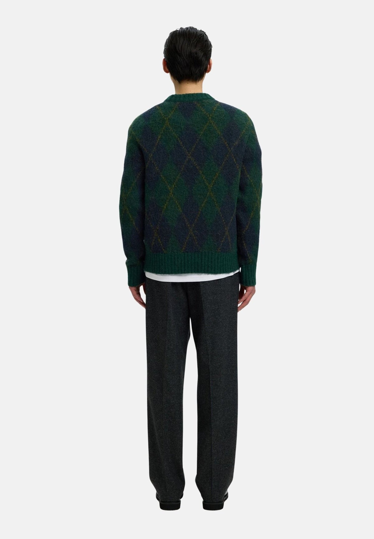 SELECTED HOMME Maglione girocollo RAI ARGYLE Pine Grove/Navy verde bosco scuro da uomo, in maglia garzata misto lana e alpaca, con fantasia jacquard a rombi, maniche lunghe e rifiniture a costine. 16101908 PI SELECTED HOMME