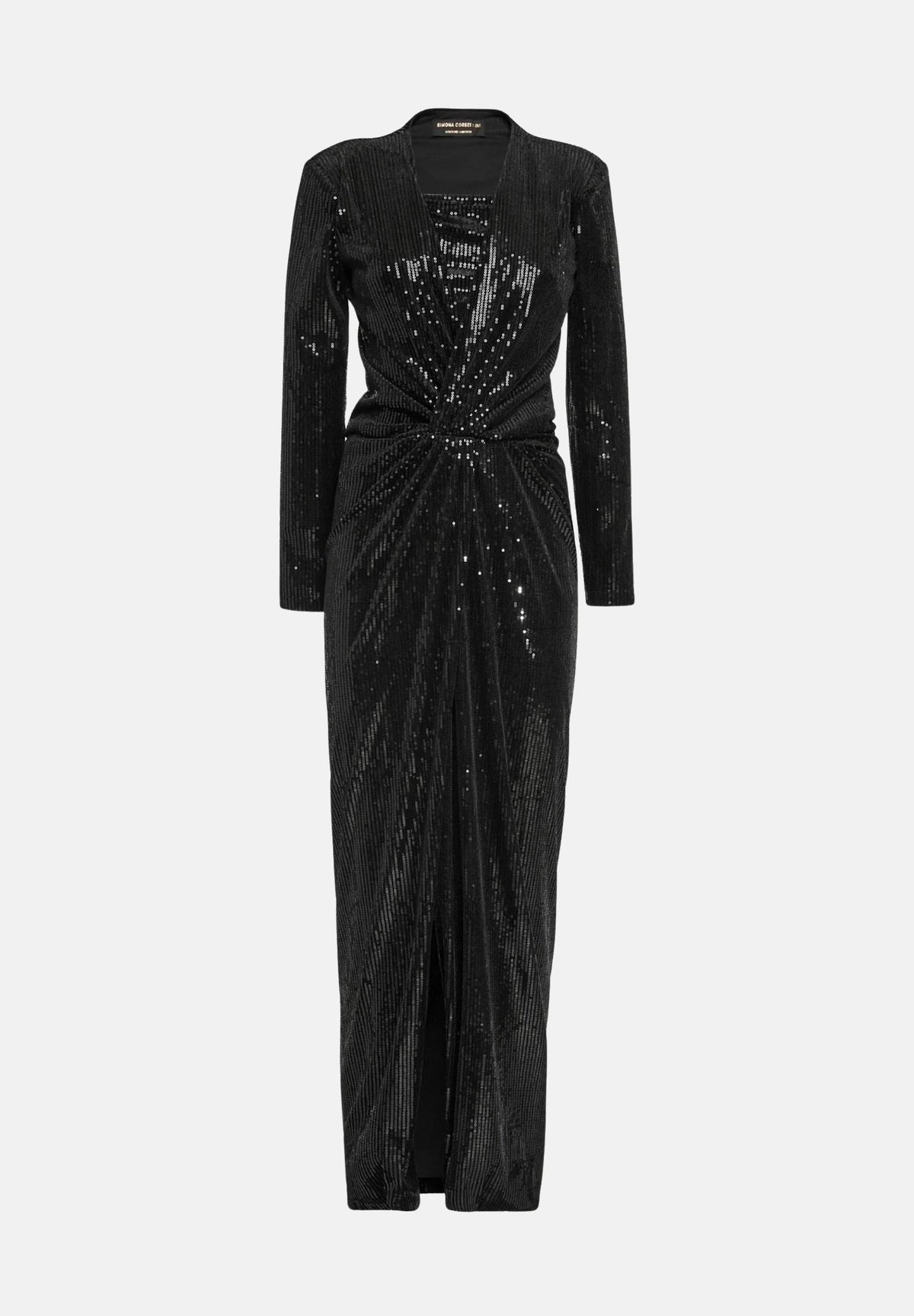 SIMONA CORSELLINI Abito lungo DÉCOLLETÉ nero da donna con balza e fondo di strass<BR/> A26CEAB10301 V0003 SIMONA CORSELLINI