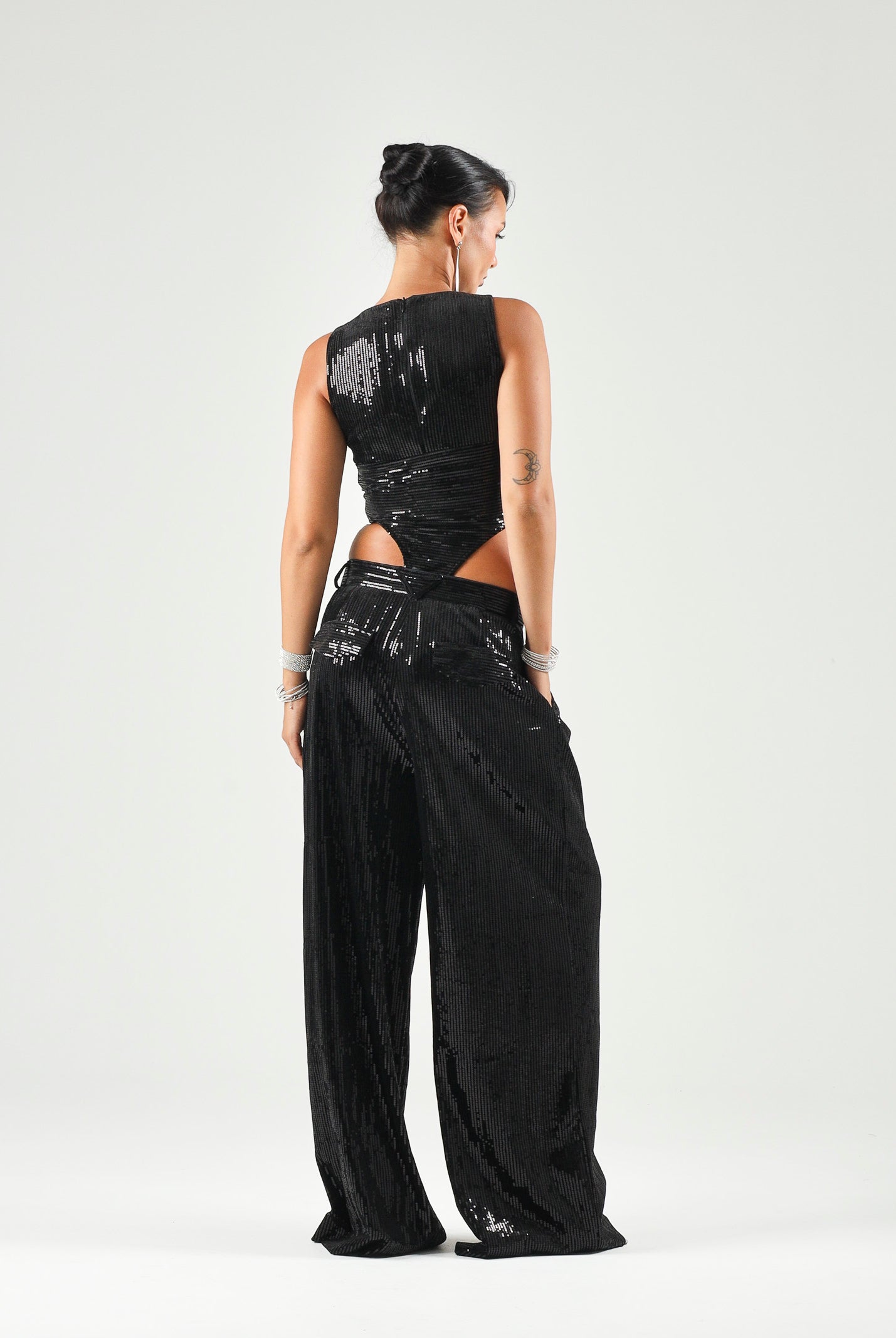 SIMONA CORSELLINI Pantaloni neri da donna con paillettes. A26CEPA10101 V0003 SIMONA CORSELLINI