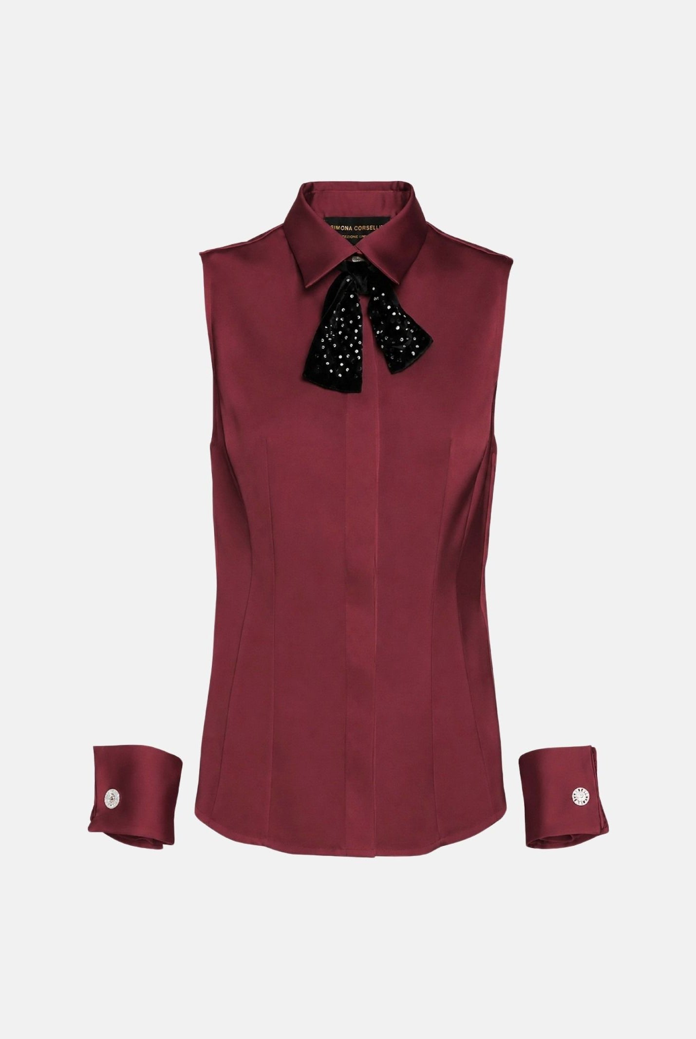 SIMONA CORSELLINI Top smanicato rubino rosso da donna con applicazioni ricamo A26CETO10101 V0083 SIMONA CORSELLINI