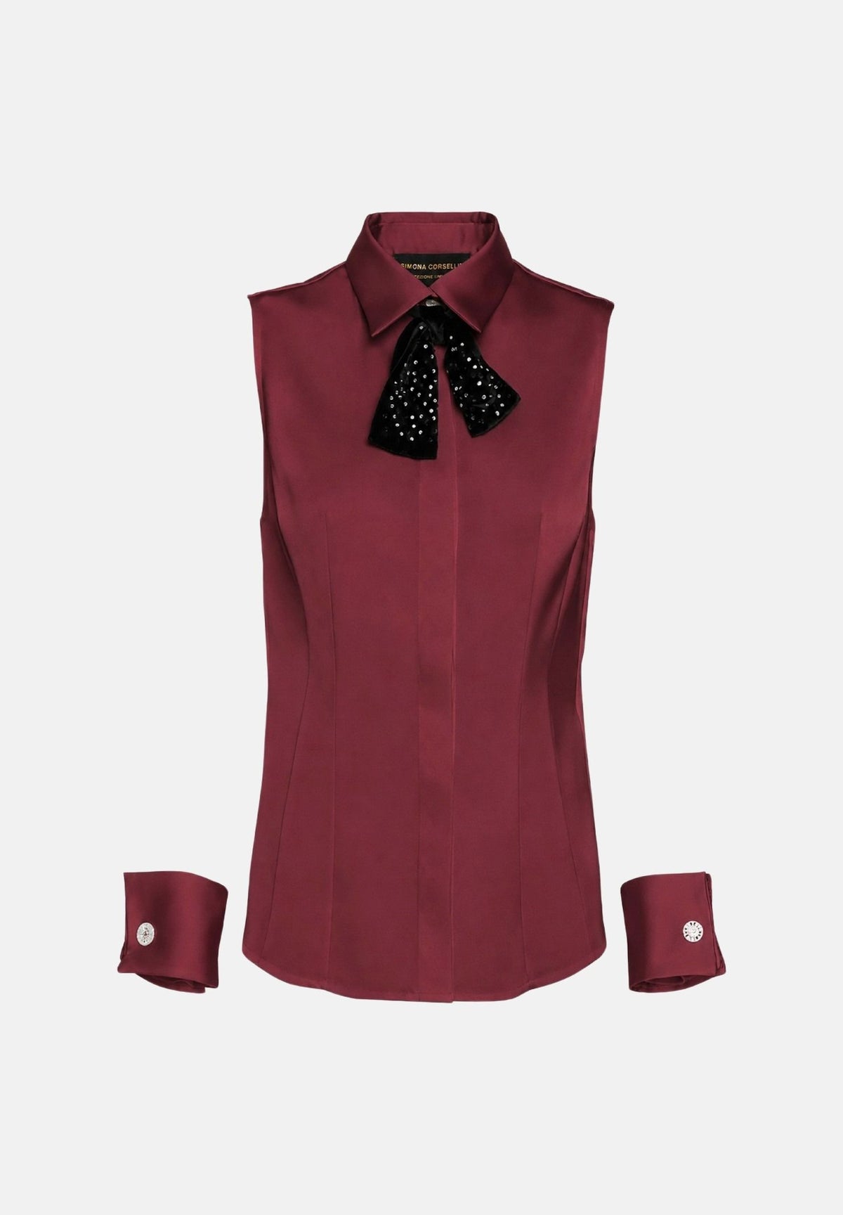 SIMONA CORSELLINI Top smanicato rubino rosso da donna con applicazioni ricamo A26CETO10101 V0083 SIMONA CORSELLINI