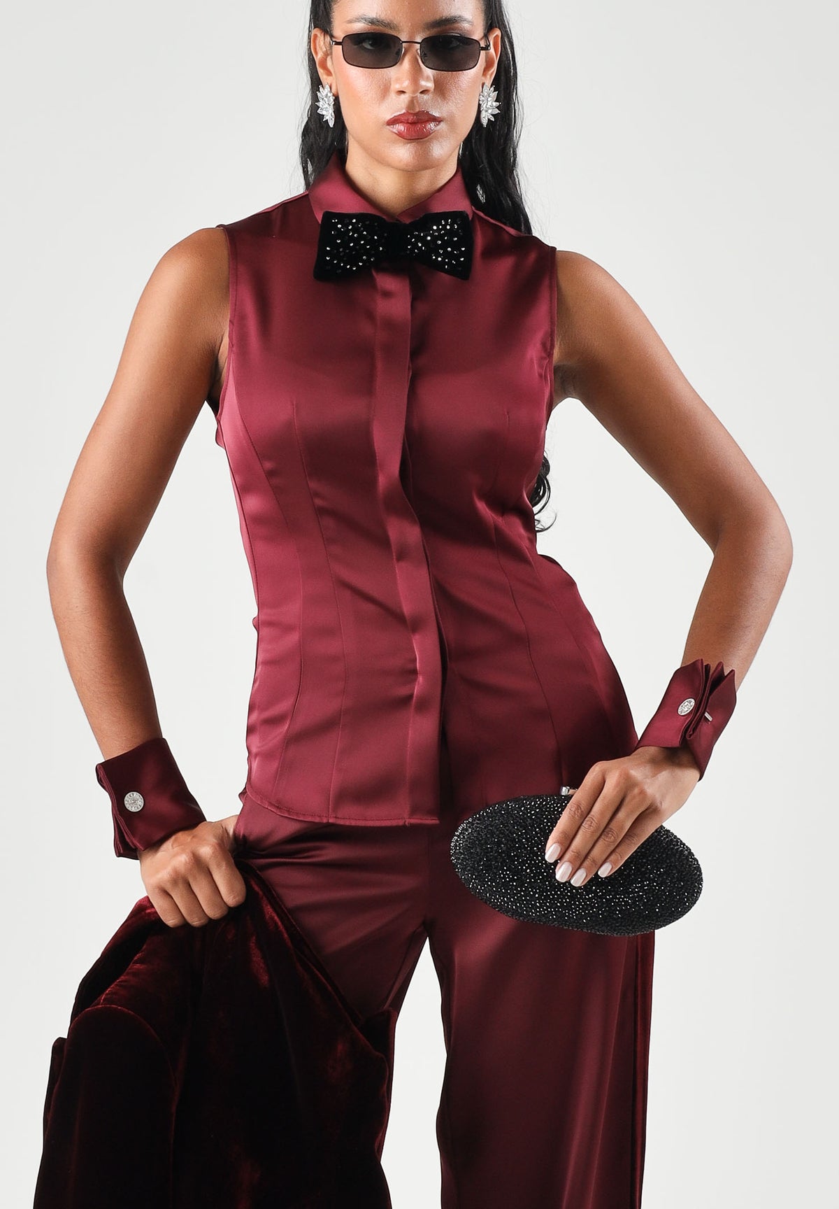 SIMONA CORSELLINI Top smanicato rubino rosso da donna con applicazioni ricamo A26CETO10101 V0083 SIMONA CORSELLINI