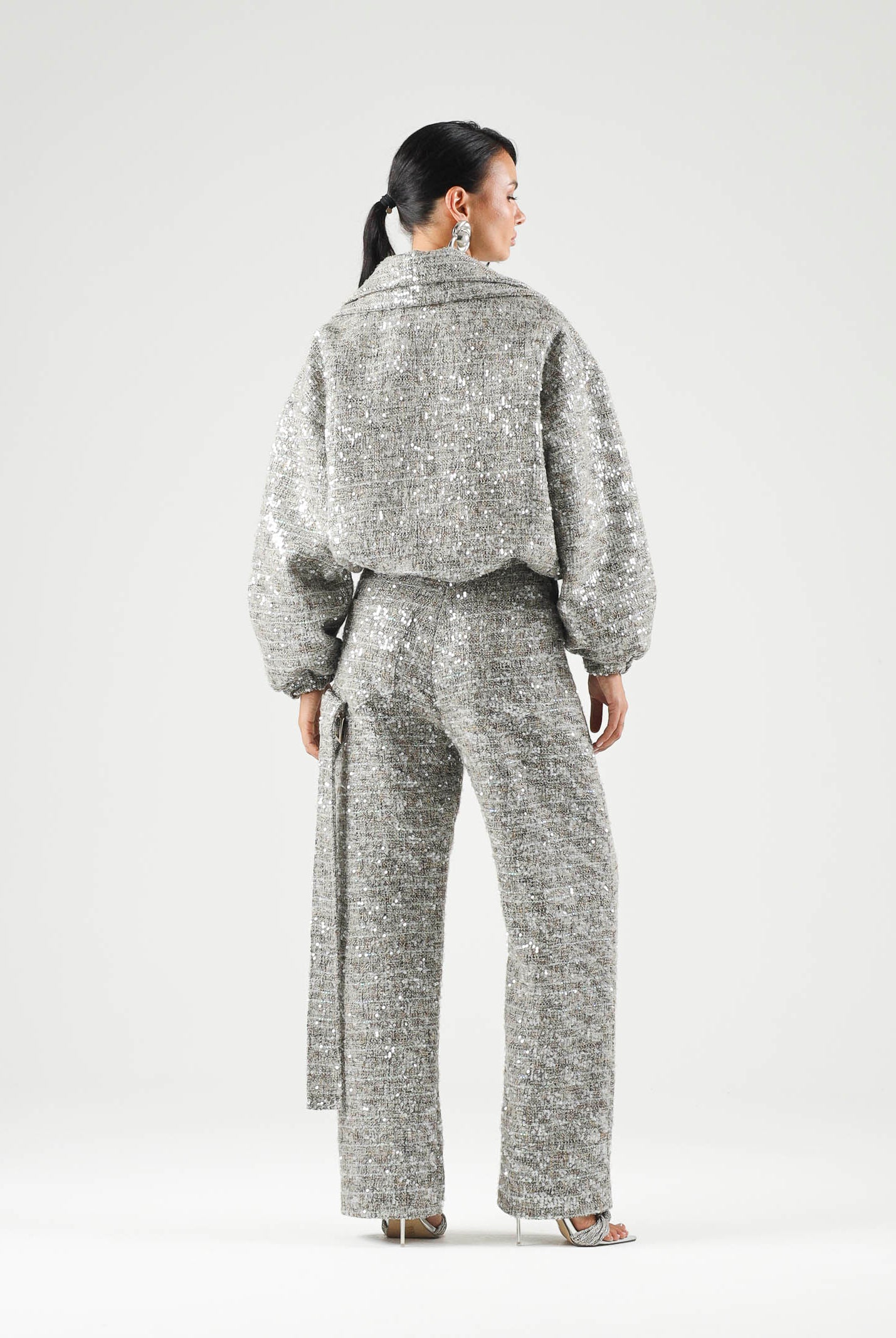 SIMONA CORSELLINI Bomber oversize argento metallizzato da donna <BR/> in chanel paillettes A26CPGB00101 V000 SIMONA CORSELLINI