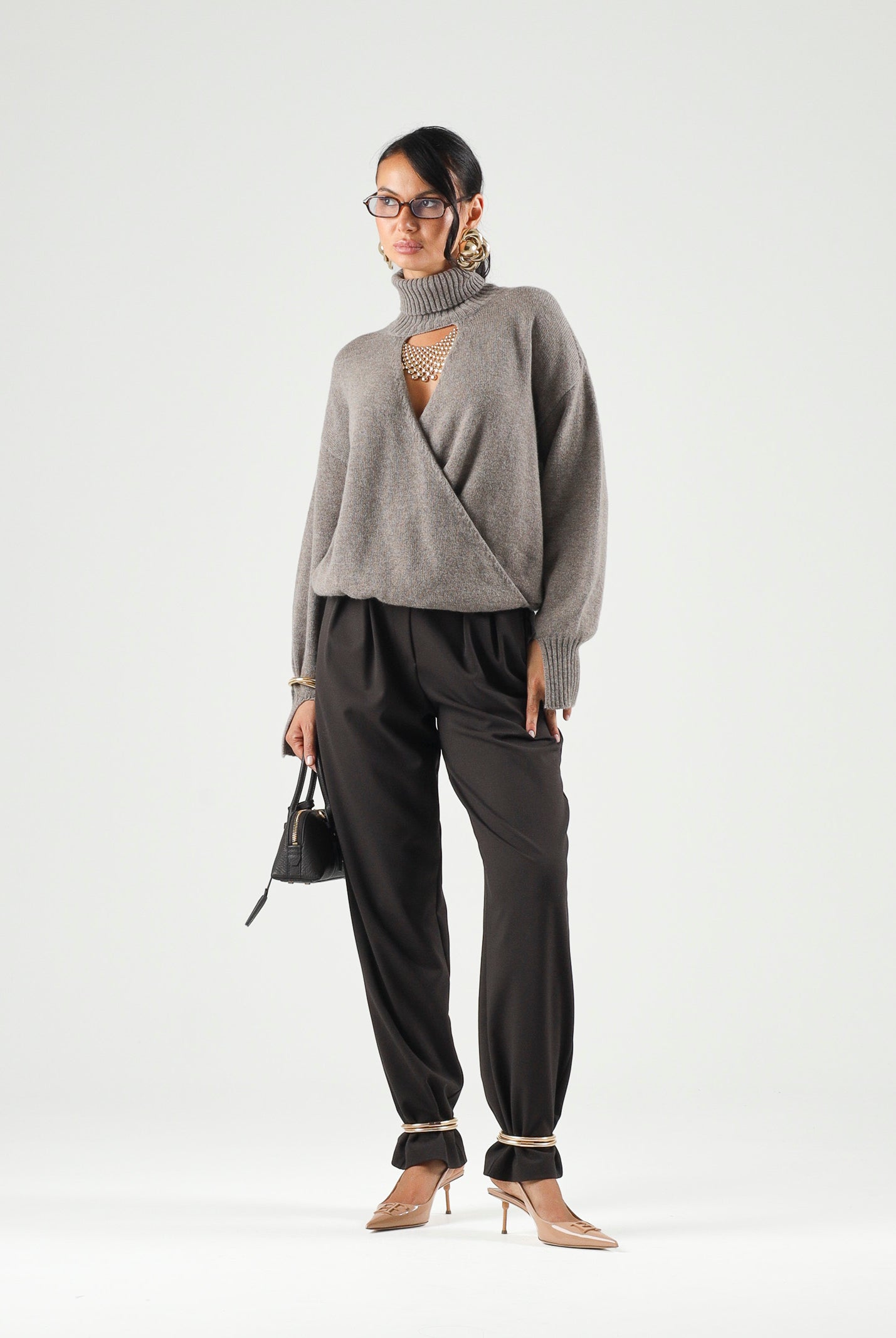 SIMONA CORSELLINI Maglia con collo alto visone-fango da donna A26CPMGG0601 V0811 SIMONA CORSELLINI