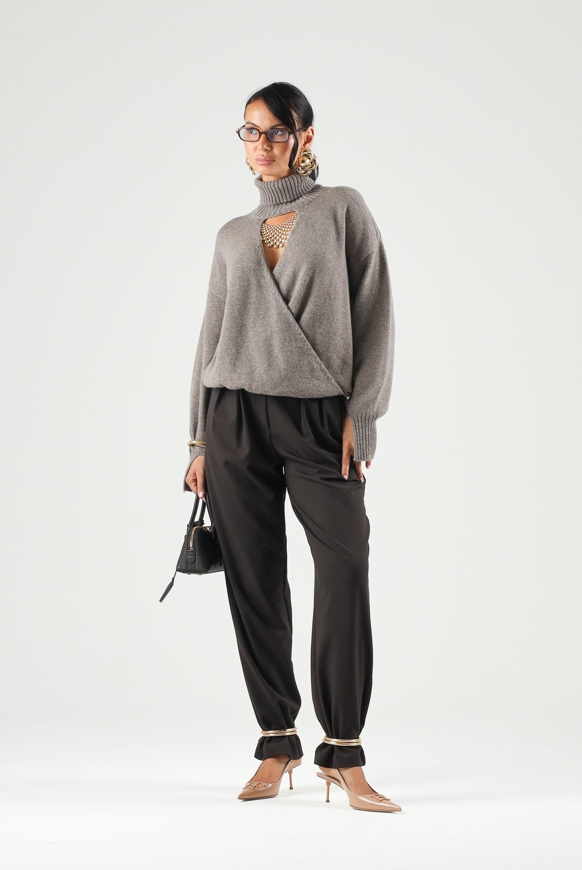 SIMONA CORSELLINI Maglia con collo alto visone-fango da donna A26CPMGG0601 V0811 SIMONA CORSELLINI