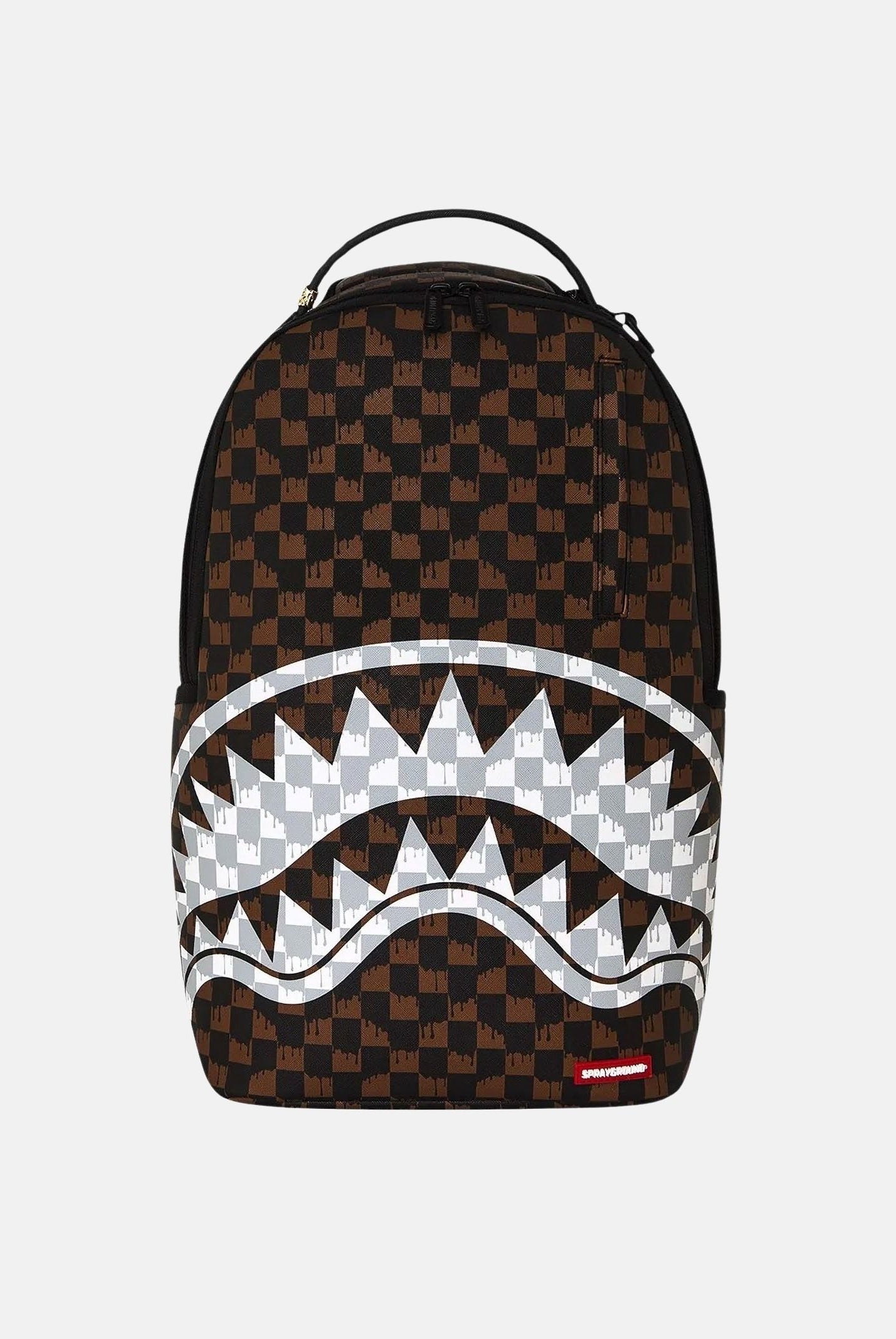 SPRAYGROUND Zaino DRIP CHECK SHARK brown-crema per uomo, donna e bambino con fantasia check bicolore 910B8552NSZ . SPRAYGROUND