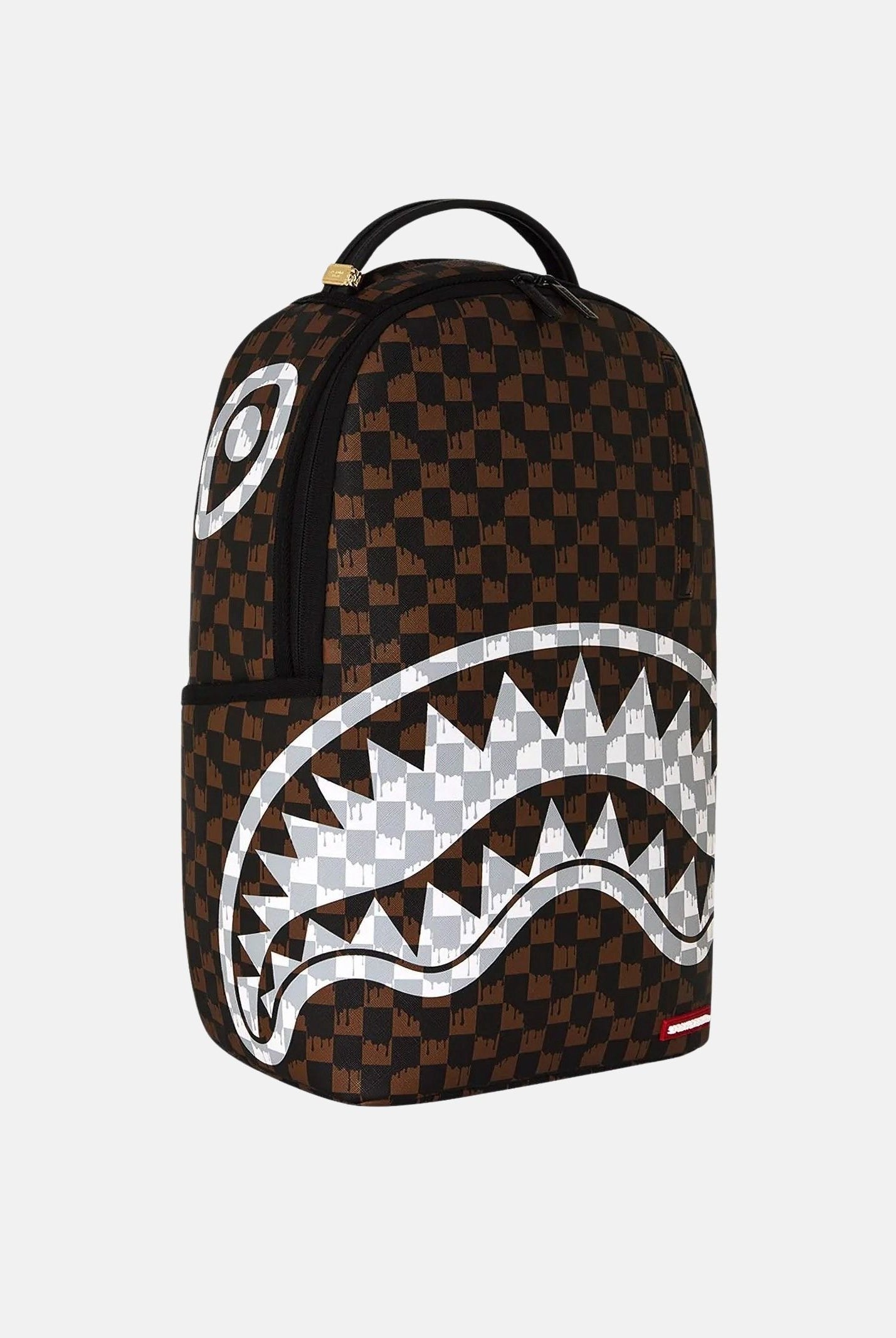 SPRAYGROUND Zaino DRIP CHECK SHARK brown-crema per uomo, donna e bambino con fantasia check bicolore 910B8552NSZ . SPRAYGROUND