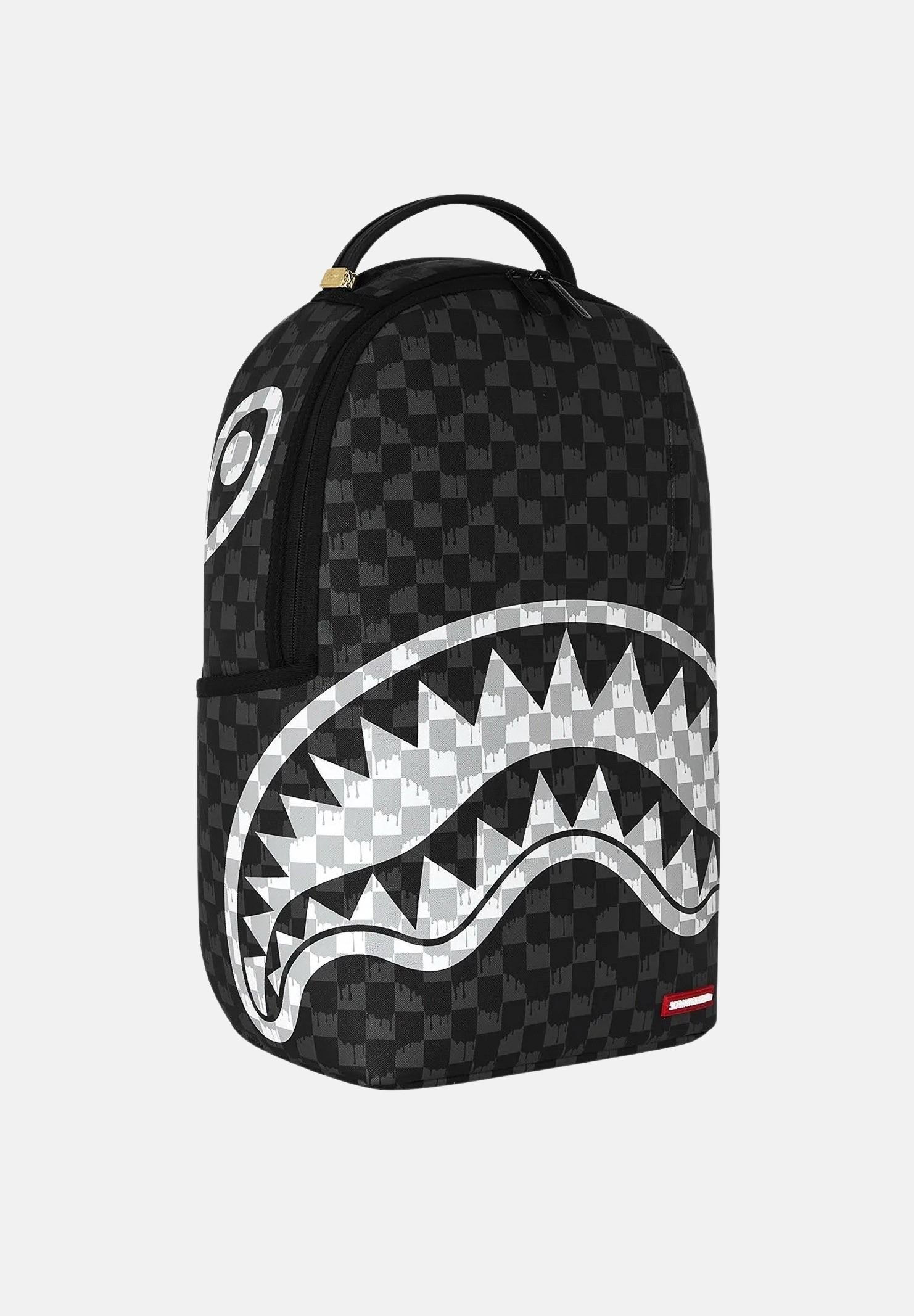 SPRAYGROUND Zaino DRIP CHECK SHARK nero per uomo, donna e bambino con fantasia check tono su tono 910B8553NSZ . SPRAYGROUND