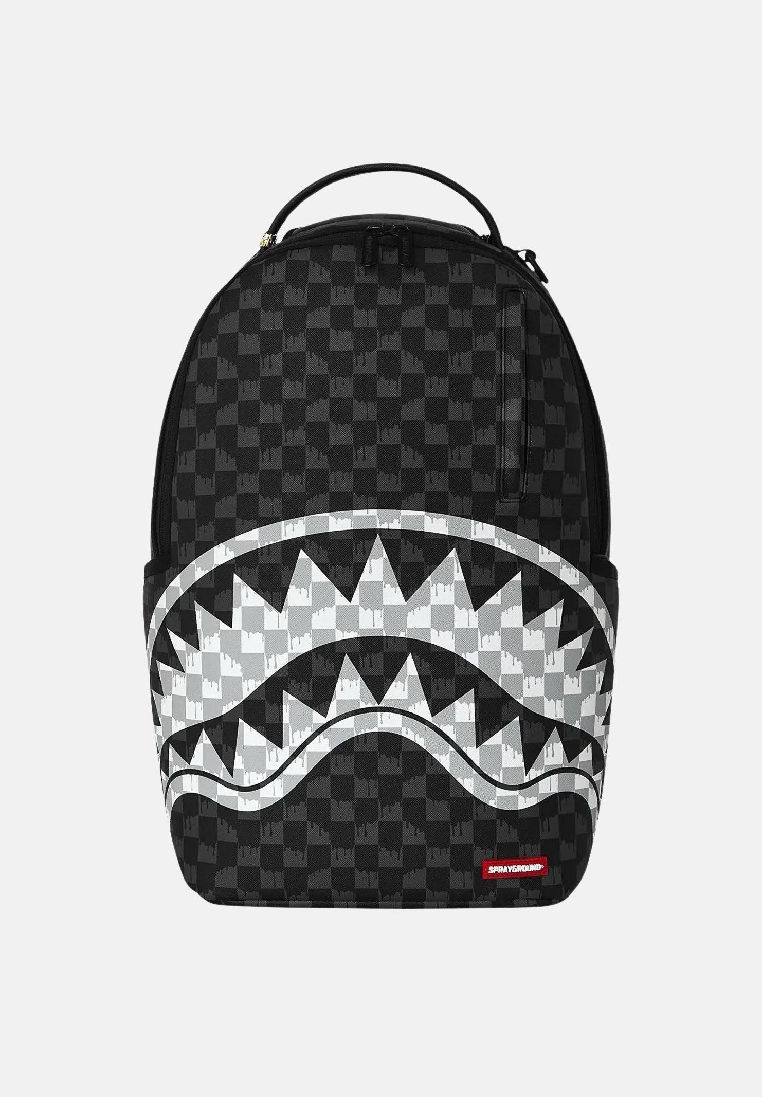 SPRAYGROUND Zaino DRIP CHECK SHARK nero per uomo, donna e bambino con fantasia check tono su tono 910B8553NSZ . SPRAYGROUND