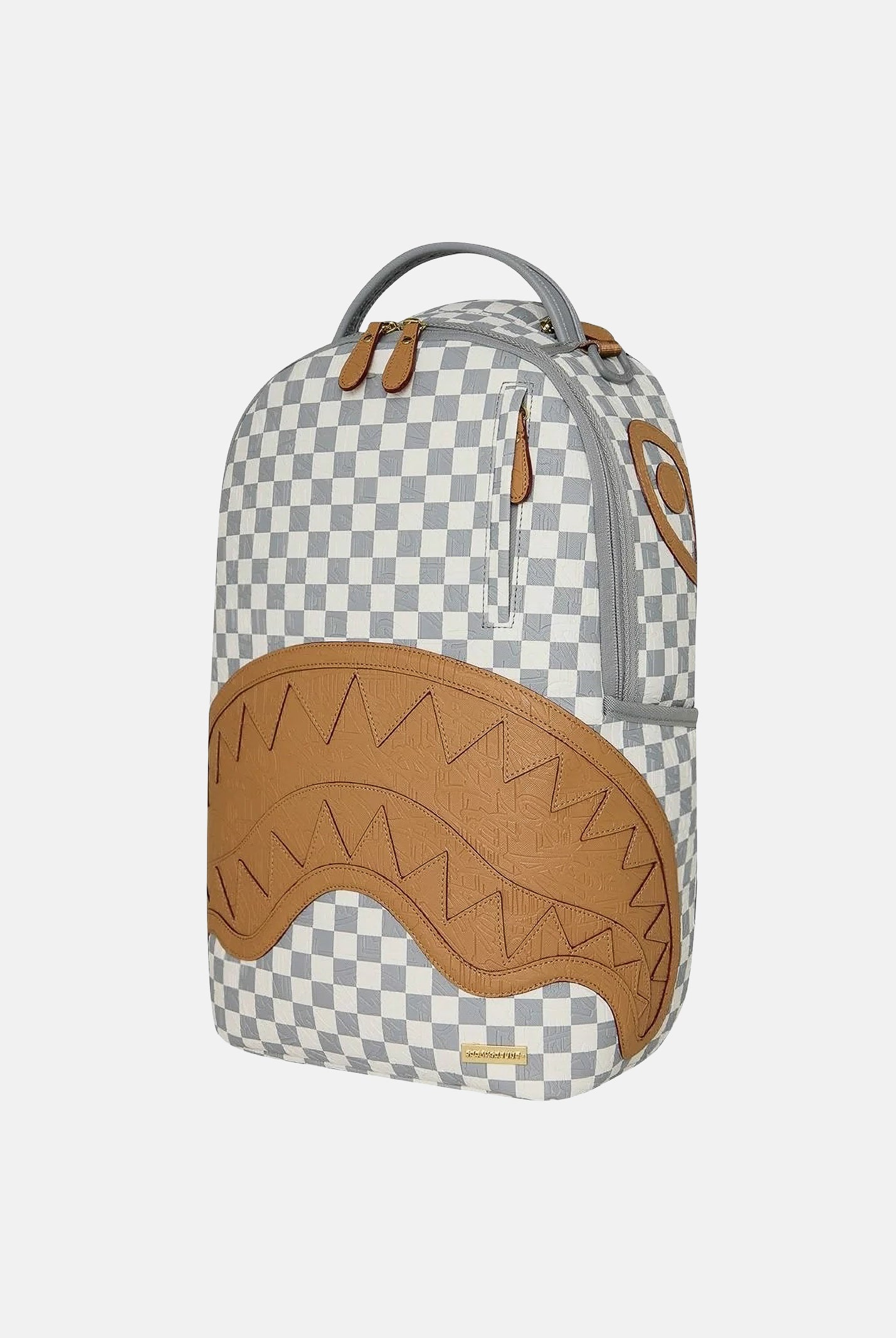 SPRAYGROUND Zaino EMBOSSED CREAM CHECK crema-grigio per uomo, donna e bambino con dettagli shark mouth embossati. 910B8593NSZ . SPRAYGROUND