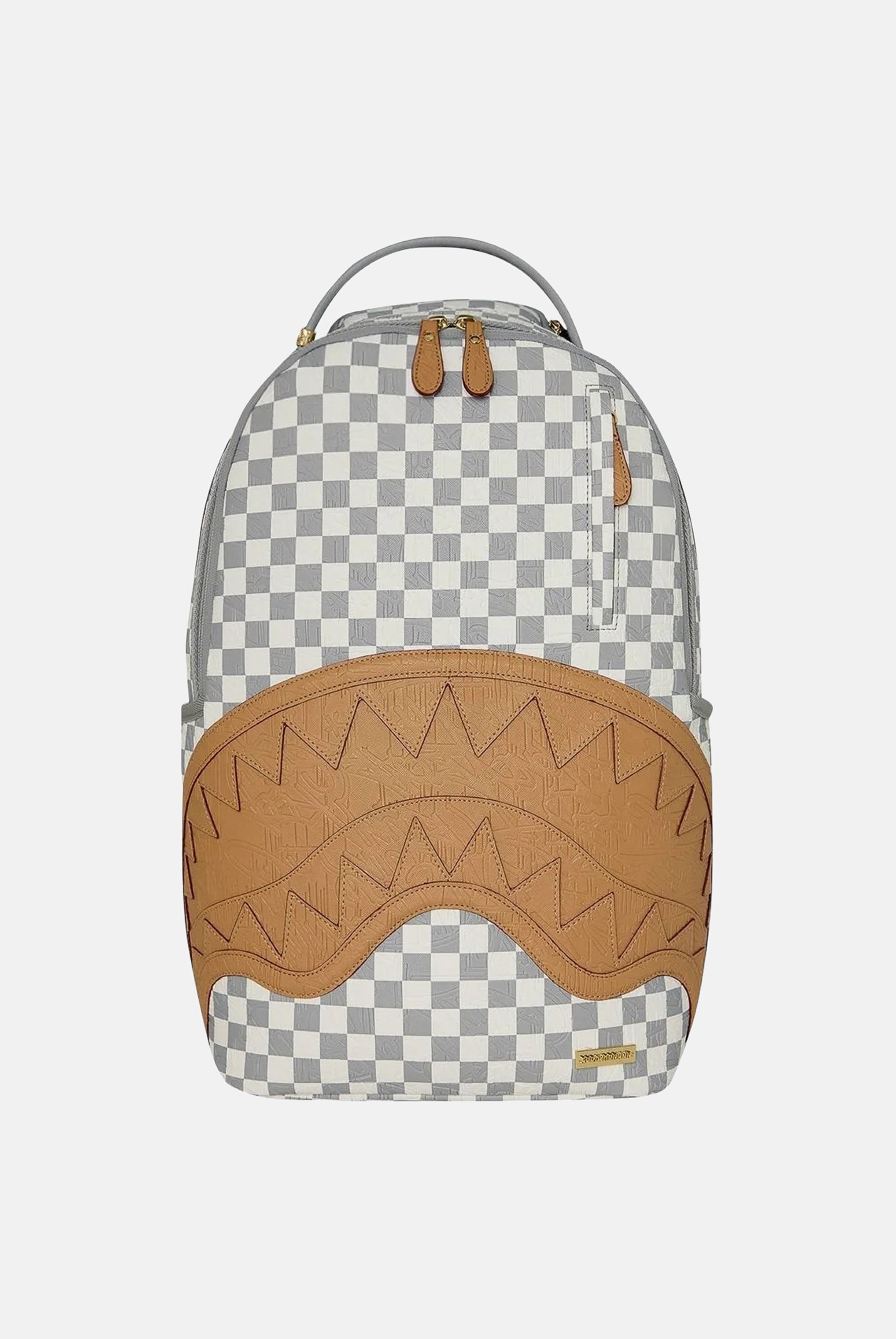 SPRAYGROUND Zaino EMBOSSED CREAM CHECK crema-grigio per uomo, donna e bambino con dettagli shark mouth embossati. 910B8593NSZ . SPRAYGROUND