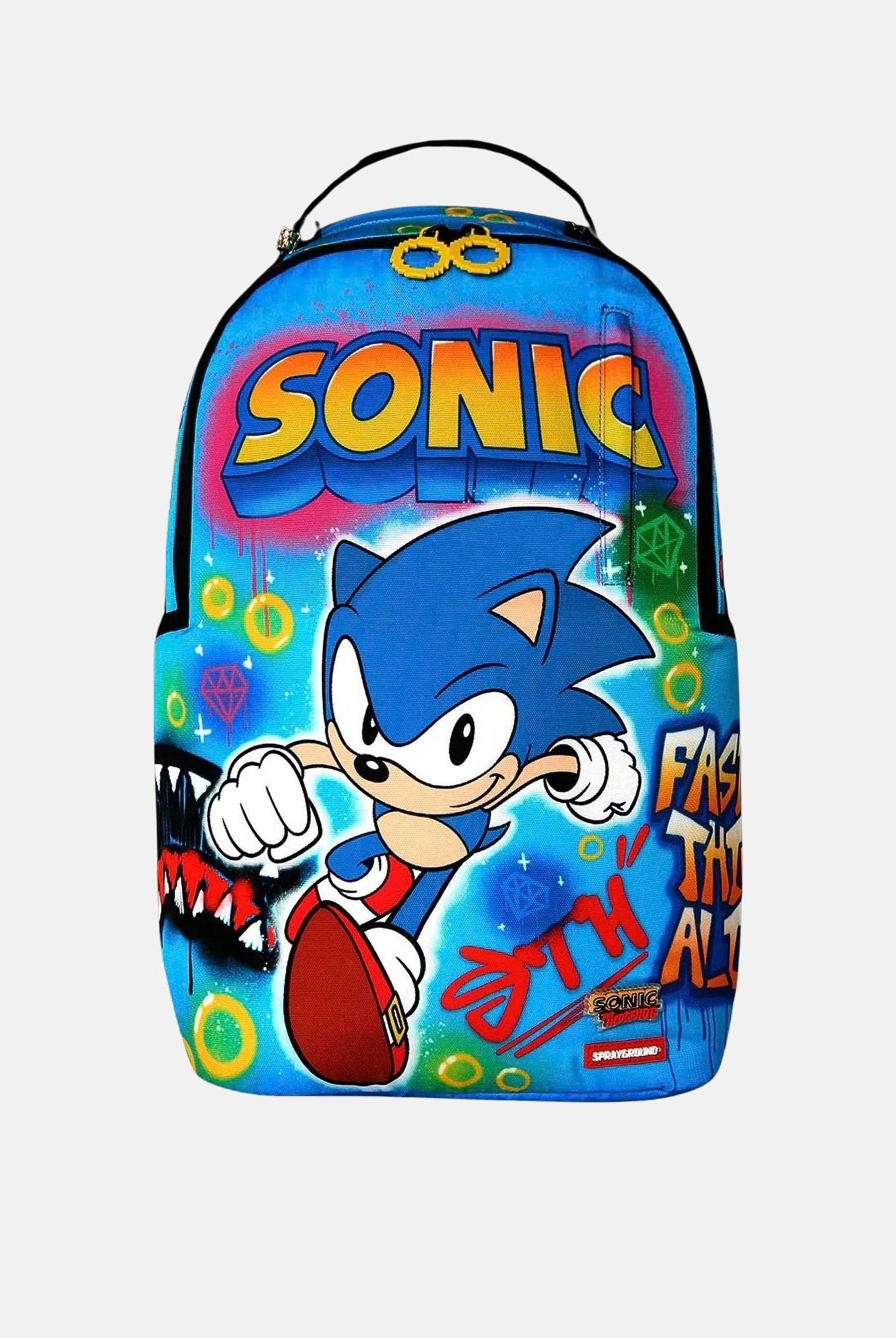 SPRAYGROUND Zaino SONIC ON THE RUN 91 blu per uomo, donna e bambino con dettagli videogame all-over. 910B9138NSZ . SPRAYGROUND