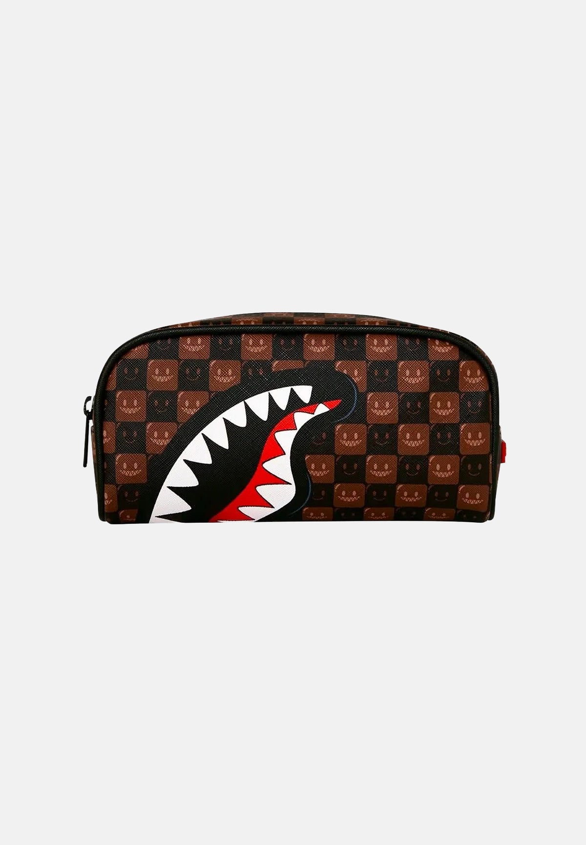 SPRAYGROUND Astuccio SHARKS IN PARIS POUCH Brown per uomo, donna e bambino con motivo check e grafica shark 910B9303NSZ . SPRAYGROUND