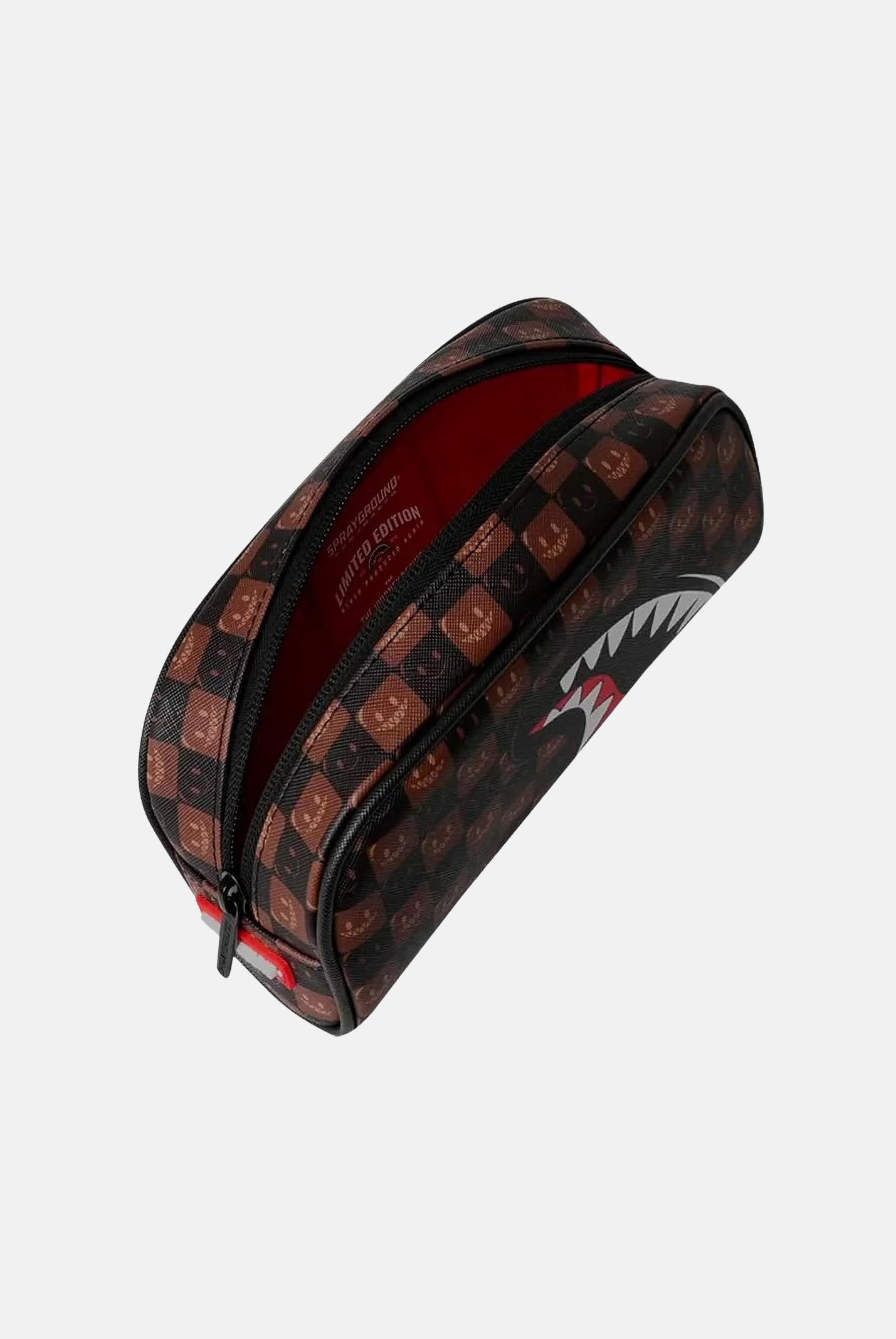 SPRAYGROUND Astuccio SHARKS IN PARIS POUCH Brown per uomo, donna e bambino con motivo check e grafica shark 910B9303NSZ . SPRAYGROUND