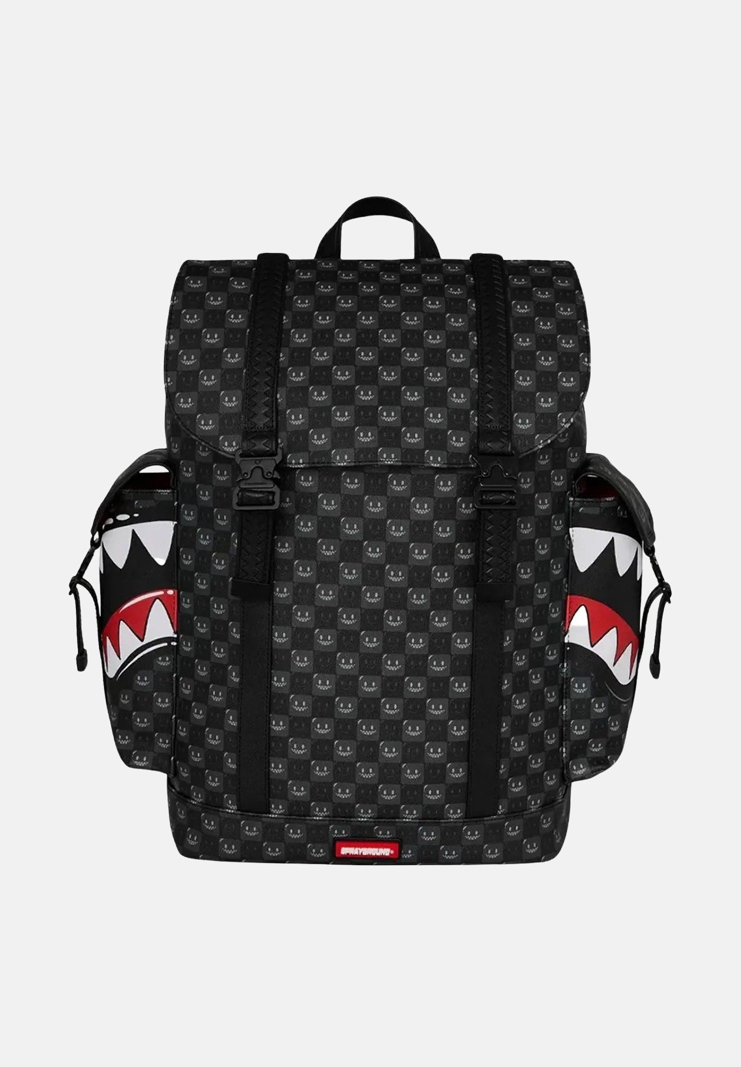 SPRAYGROUND Zainio SHARK CARGO nero per uomo, donna e bambino con tasche laterali cargo e fantasia scacchiera. 910B9311NSZ . SPRAYGROUND