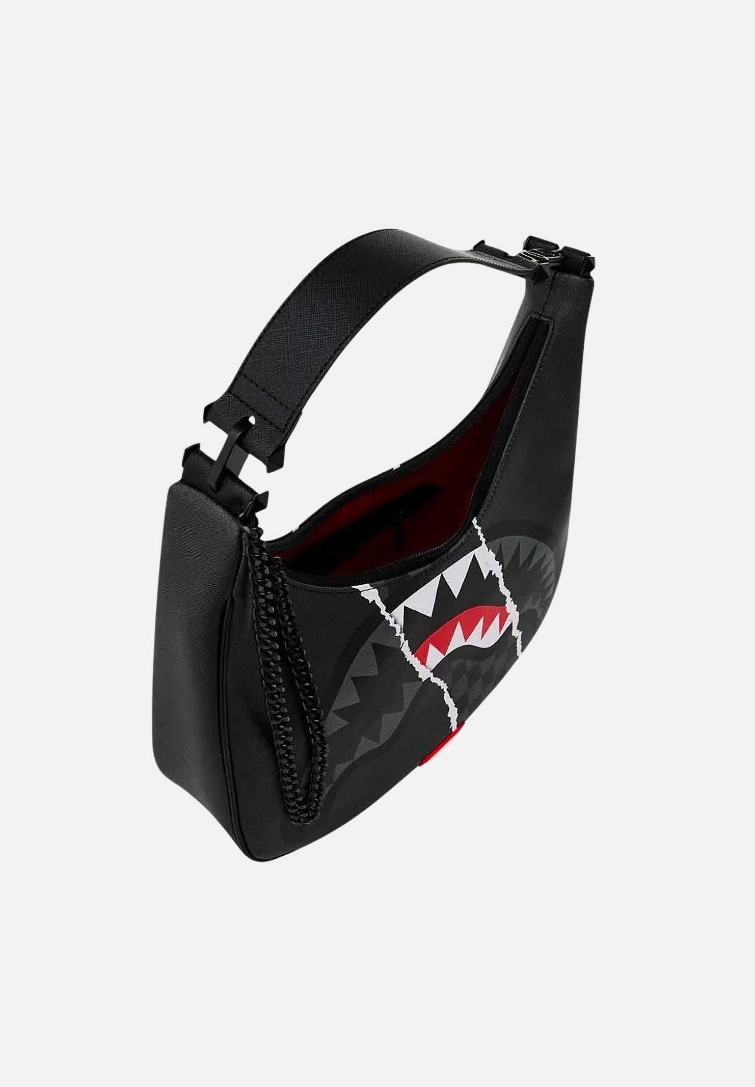 SPRAYGROUND Borsa a spalla HOBO SHARK RIP nera per donna e bambina con manico regolabile e design a mezzaluna. 910B9353NSZ . SPRAYGROUND