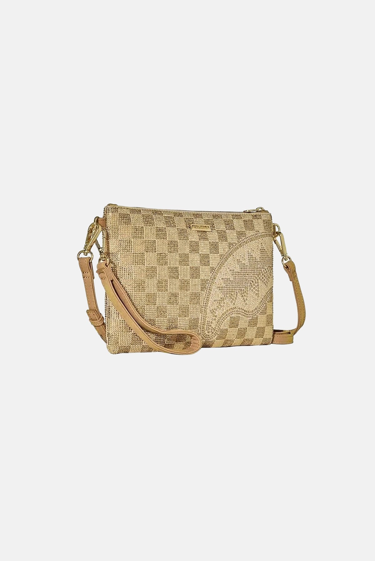 SPRAYGROUND Pochette GOLD BRICK oro per uomo, donna e bambino con motivo check effetto Gold Brick Lux 910B9481NSZ . SPRAYGROUND