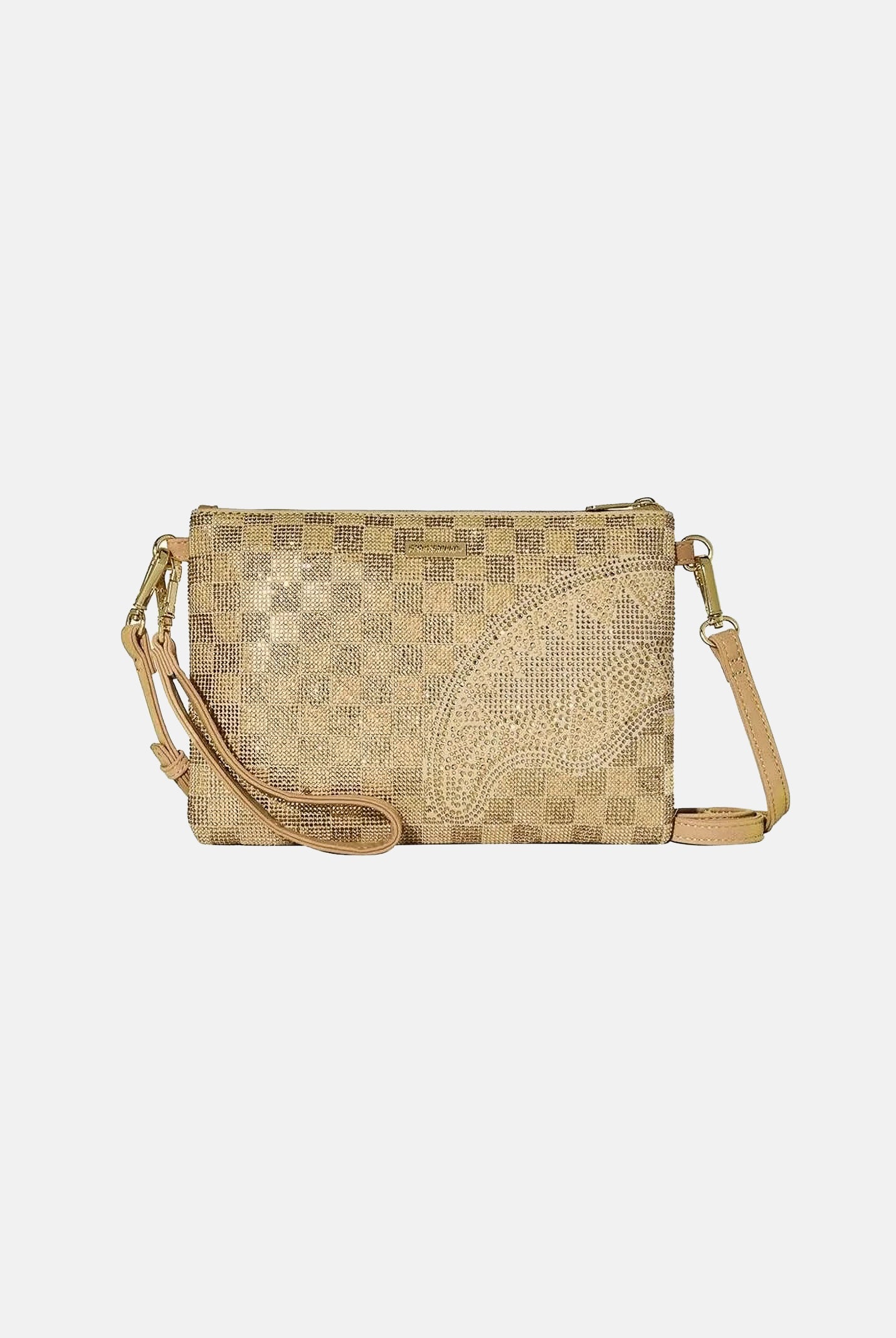 SPRAYGROUND Pochette GOLD BRICK oro per uomo, donna e bambino con motivo check effetto Gold Brick Lux 910B9481NSZ . SPRAYGROUND