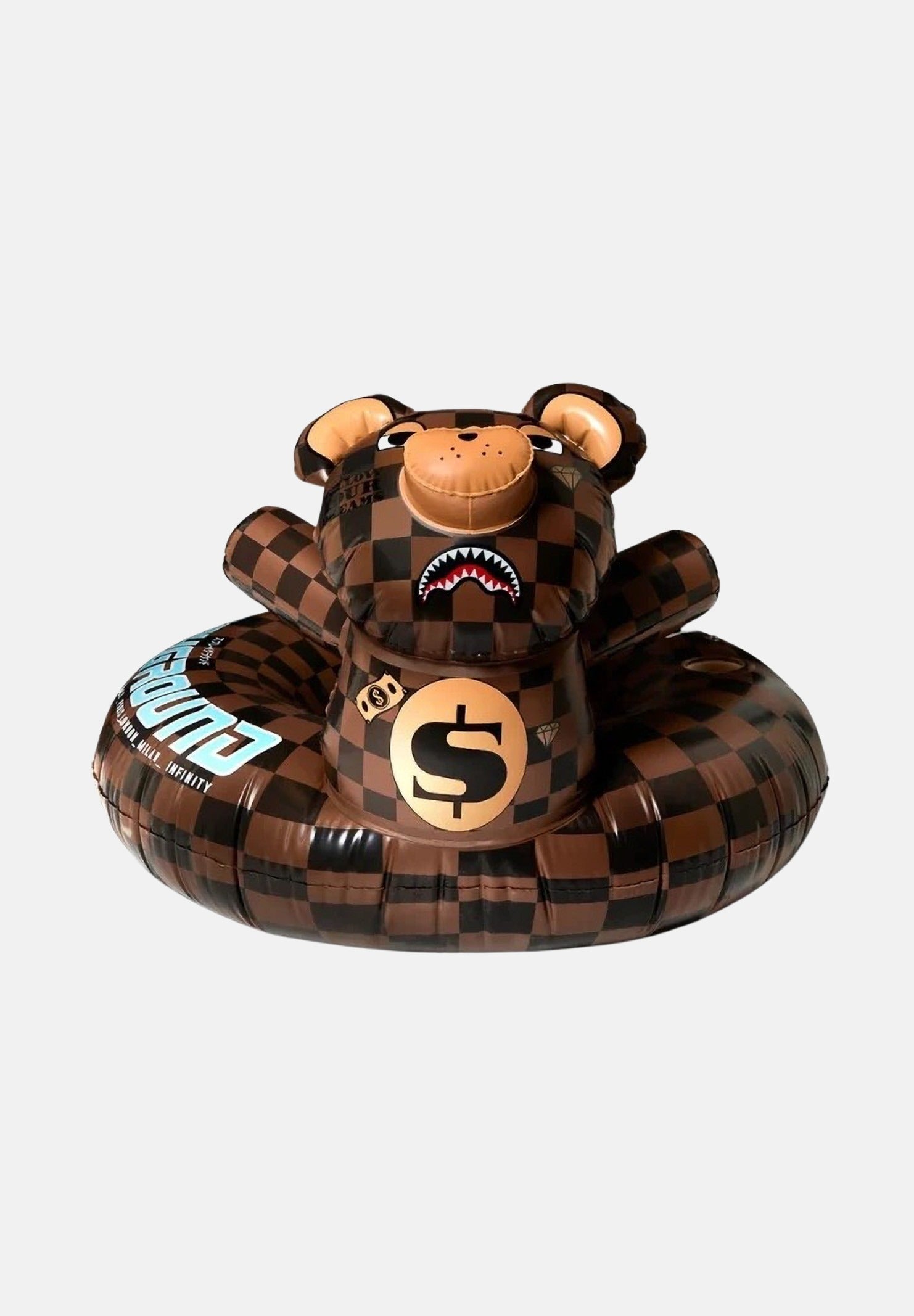 SPRAYGROUND Salvagente gonfiabile BEAR marrone per uomo, donna e bambino con charm a forma di orsetto e fantasia scacchiera. 910Z658NSZ . SPRAYGROUND