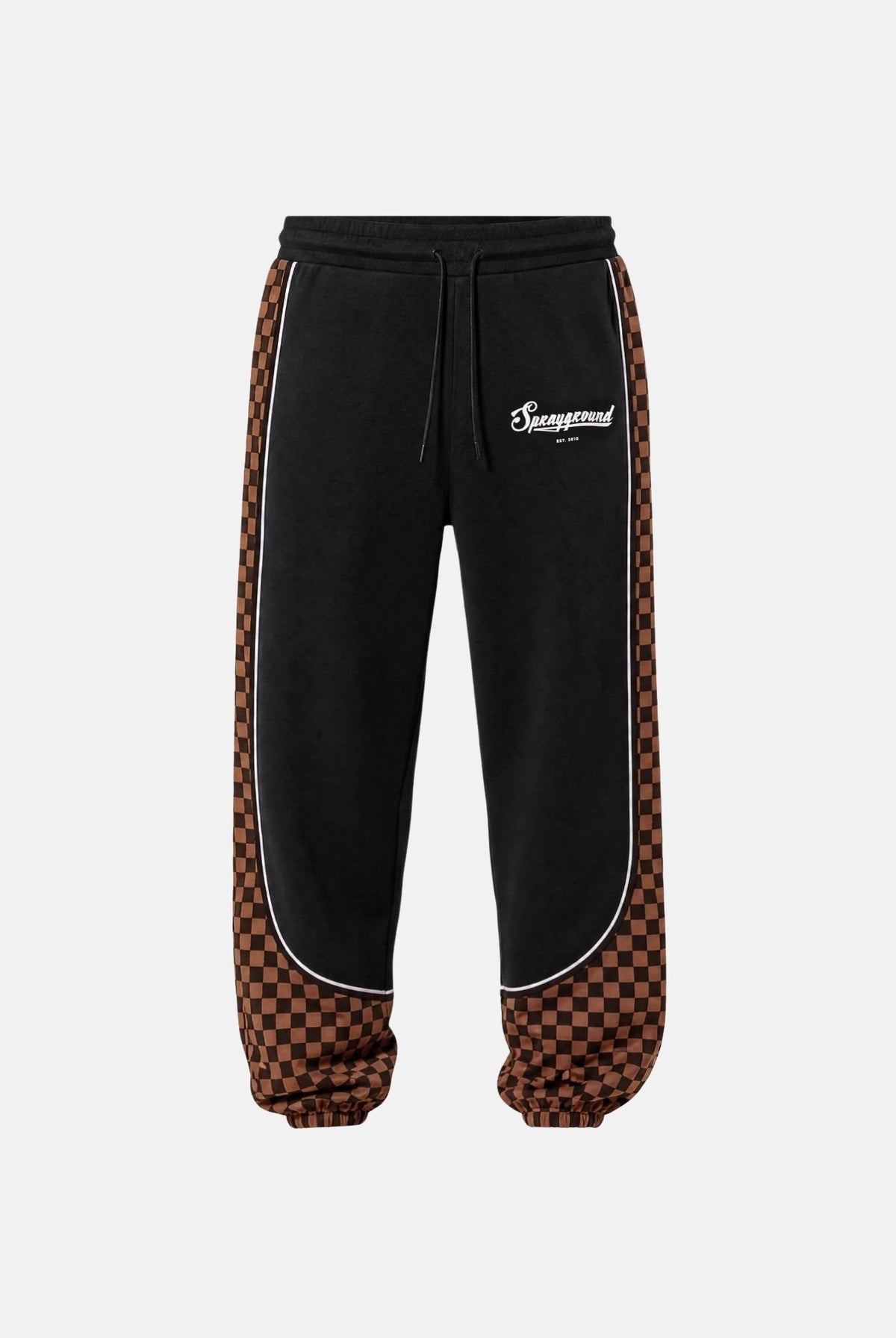 SPRAYGROUND Pantaloni neri per uomo e donna con comodo elastico in vita e dettagli con motivo a scacchi SP934G . SPRAYGROUND