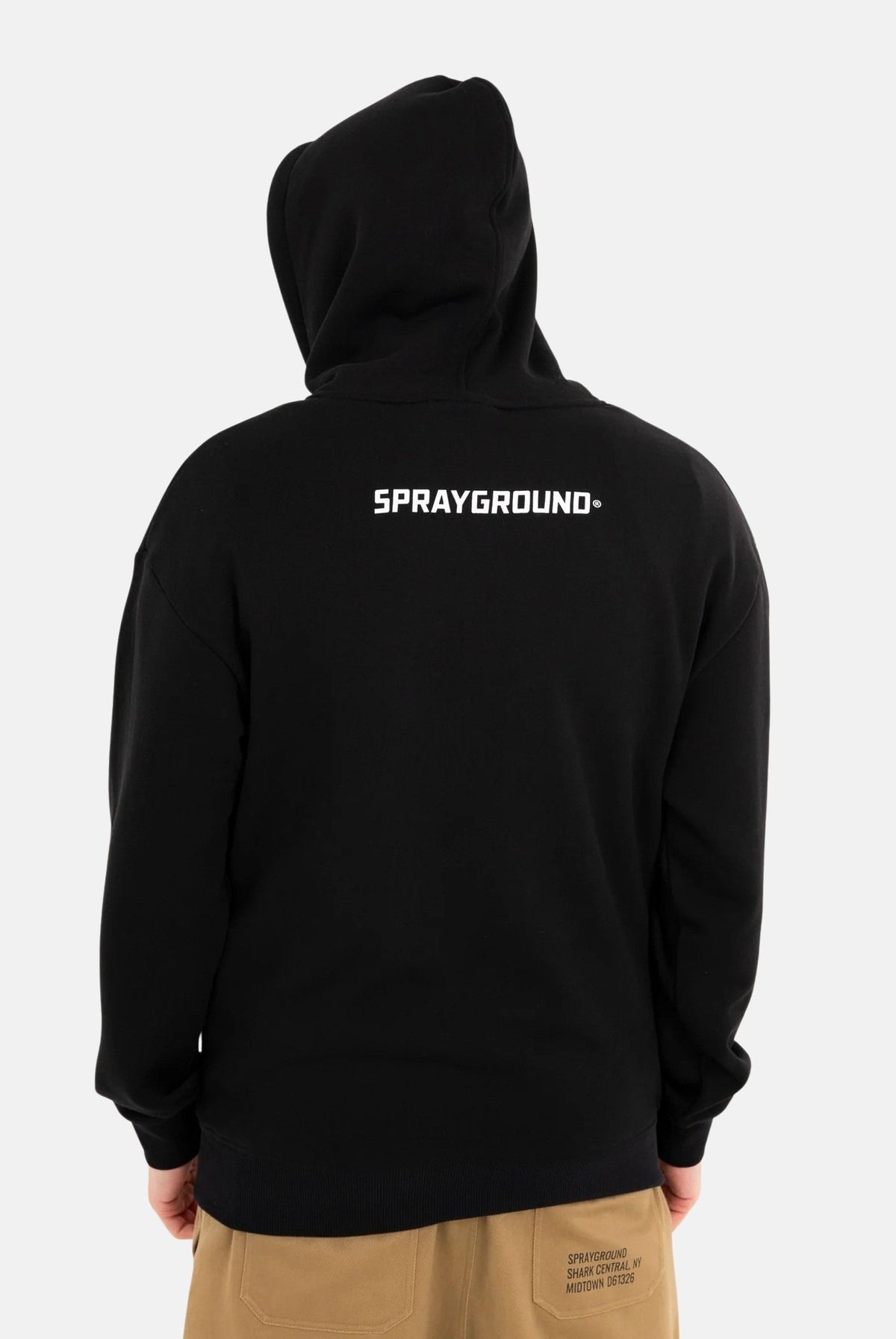 SPRAYGROUND Felpa con cappuccio nero per uomo e donna con tasca centrale e iconico dettaglio grafico frontale. SP946GBLK . SPRAYGROUND