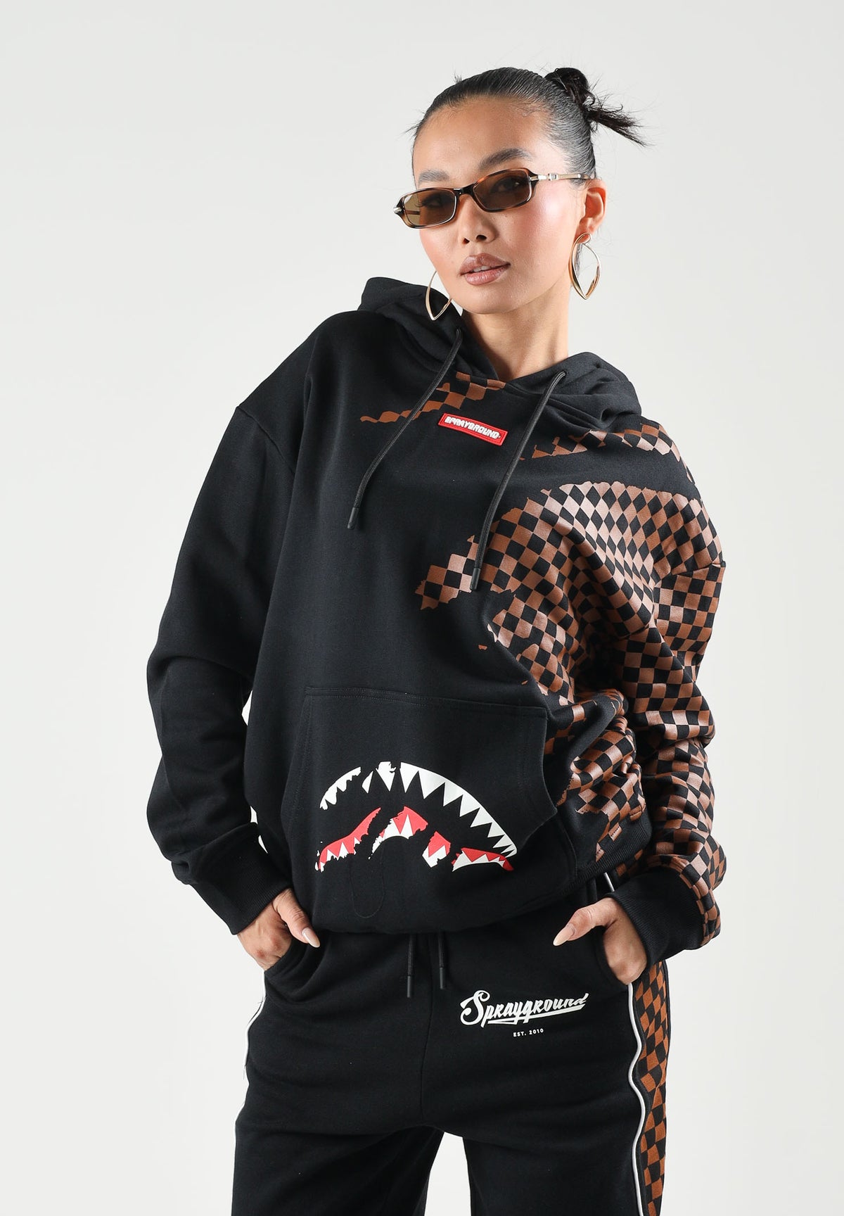SPRAYGROUND Felpa con cappuccio HOODIE CLAW TEAR CHECK nero e marrone per uomo e donna SP951G . SPRAYGROUND