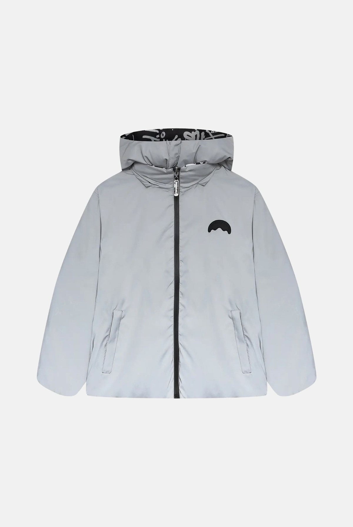 SPRAYGROUND Piumino grigio reversibile per uomo e donna con cappuccio regolabile, chiusura frontale con zip SP942 . SPRAYGROUND