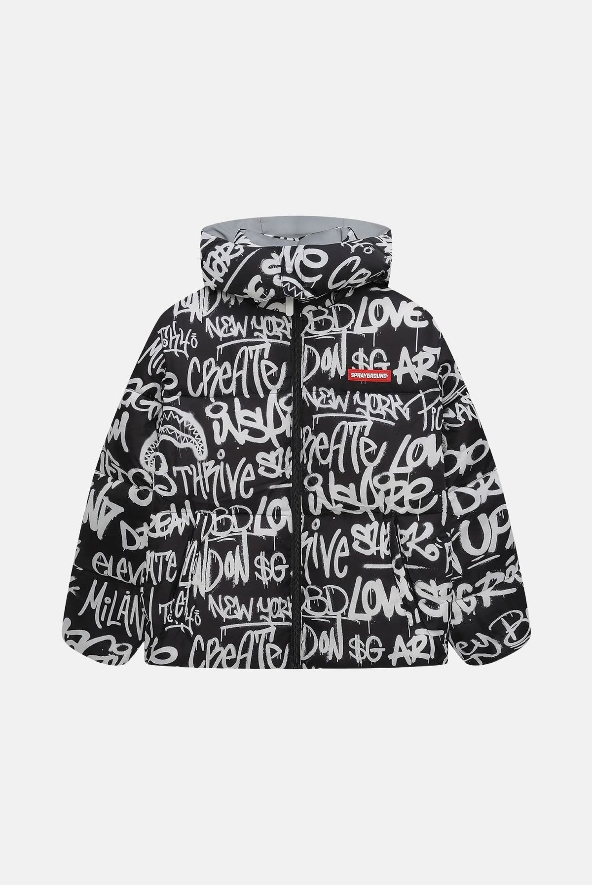 SPRAYGROUND Piumino grigio reversibile per uomo e donna con cappuccio regolabile, chiusura frontale con zip SP942 . SPRAYGROUND