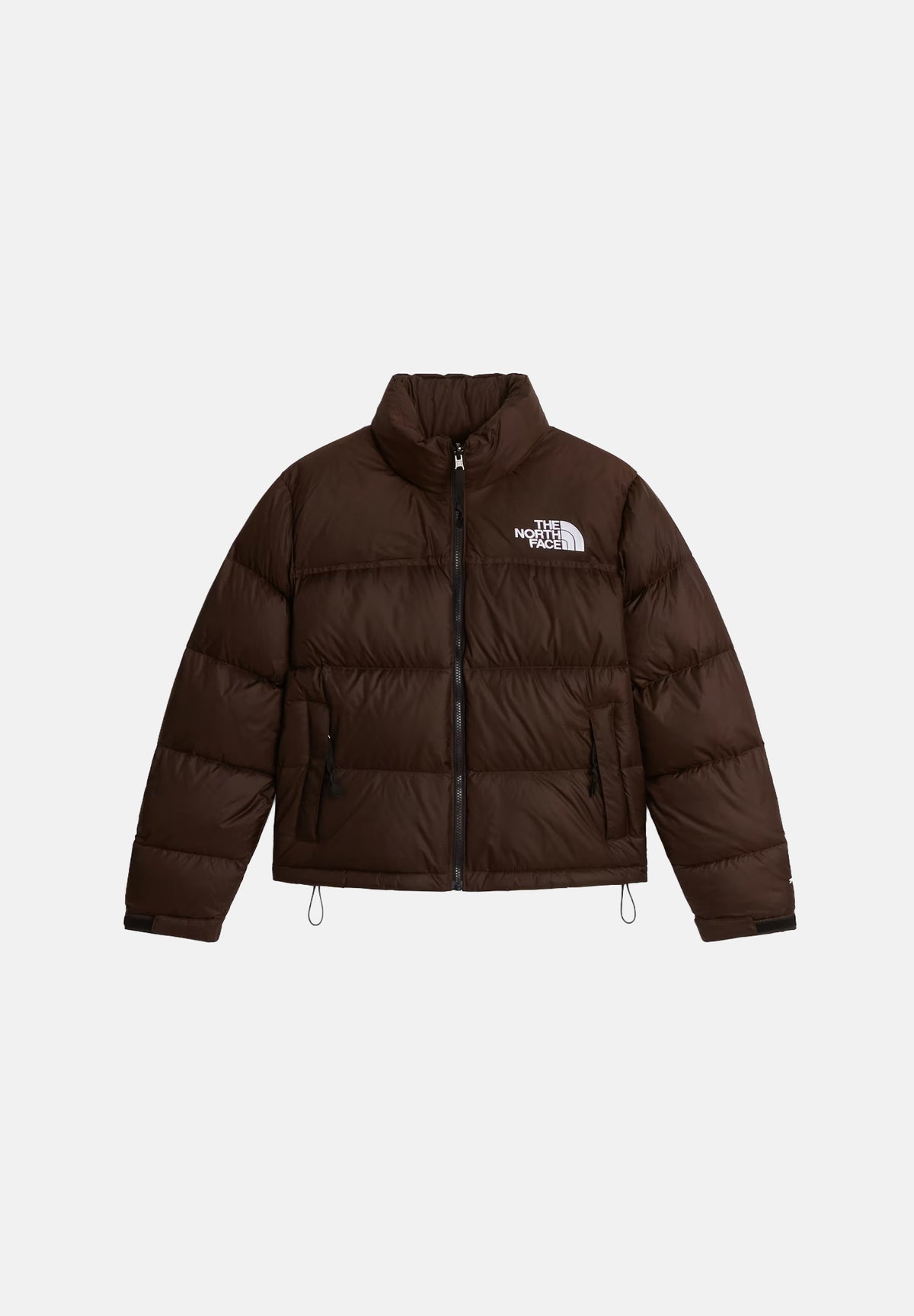THE NORTH FACE Piumino 1996 RETRO NUPTSE Dark Chestnut marrone castagna scuro da donna, con imbottitura in vera piuma naturale, trapuntatura oversize, collo alto, cappuccio ripiegabile e chiusura frontale con zip. NF0A3XEONMF1 . THE NORTH FACE