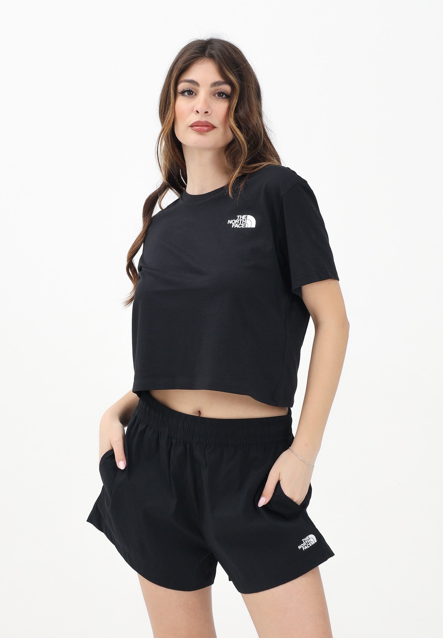 THE NORTH FACE T-shirt a manica corta Cropped nera da donna NF0A87U4JK31 . THE NORTH FACE