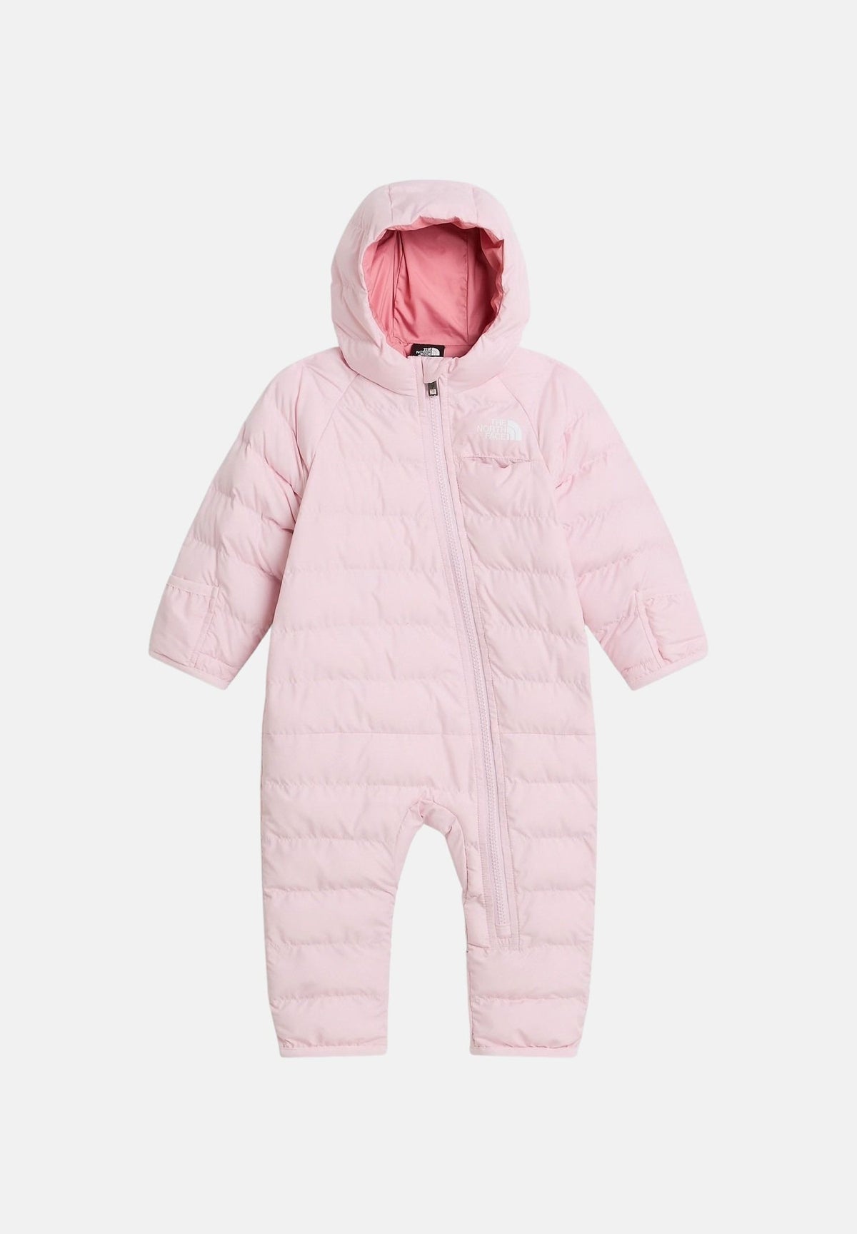 THE NORTH FACE Tutina piumino BABY PERRITO ONE-PIECE Pale Blossom rosa chiaro per neonata , trapuntata con cappuccio e zip frontale.<BR/> NF0A8DH0BP61 . THE NORTH FACE