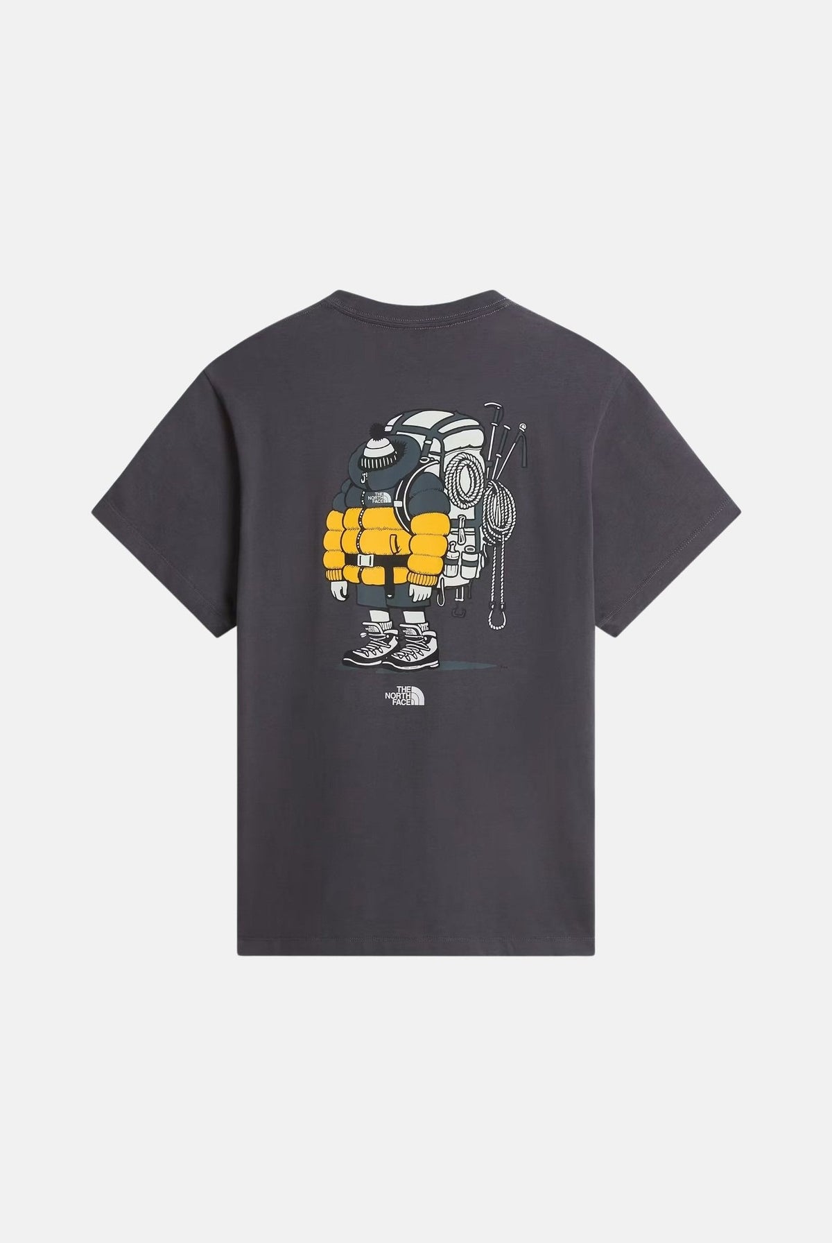 THE NORTH FACE T-shirt manica corta GEAR UP GET OUT GRAPHIC grigia scuro per uomo e donna con grafica serigrafata NF0A8JB4RHI1 . THE NORTH FACE