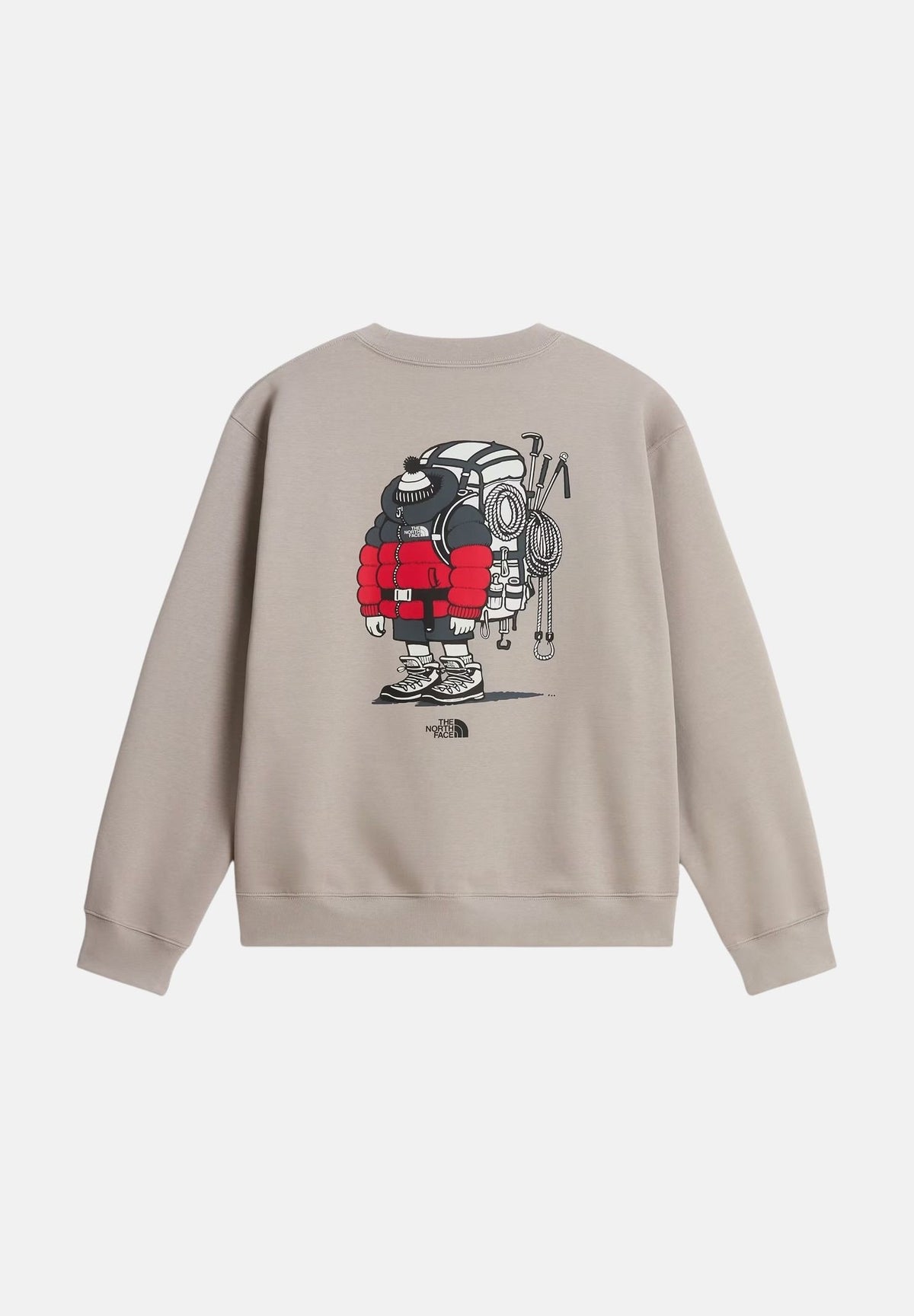THE NORTH FACE Felpa girocollo GEAR UP GET OUT grigio chiaro per uomo e donna con grafica serigrafata. NF0A8JB5RHI1 . THE NORTH FACE