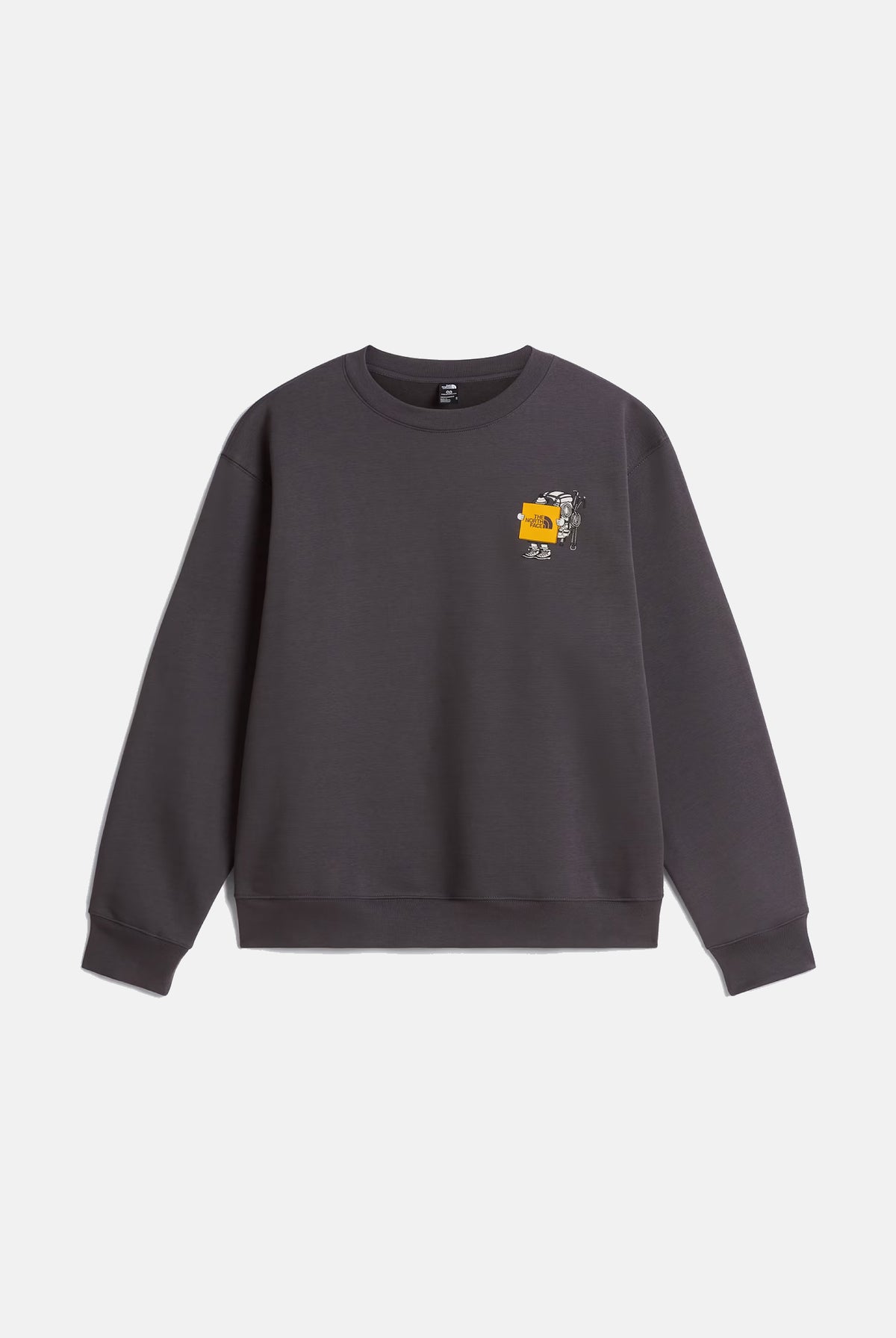 THE NORTH FACE Felpa girocollo GEAR UP GET OUT grigio scuro per uomo e donna con grafica serigrafata. NF0A8JB5RHI1 . THE NORTH FACE