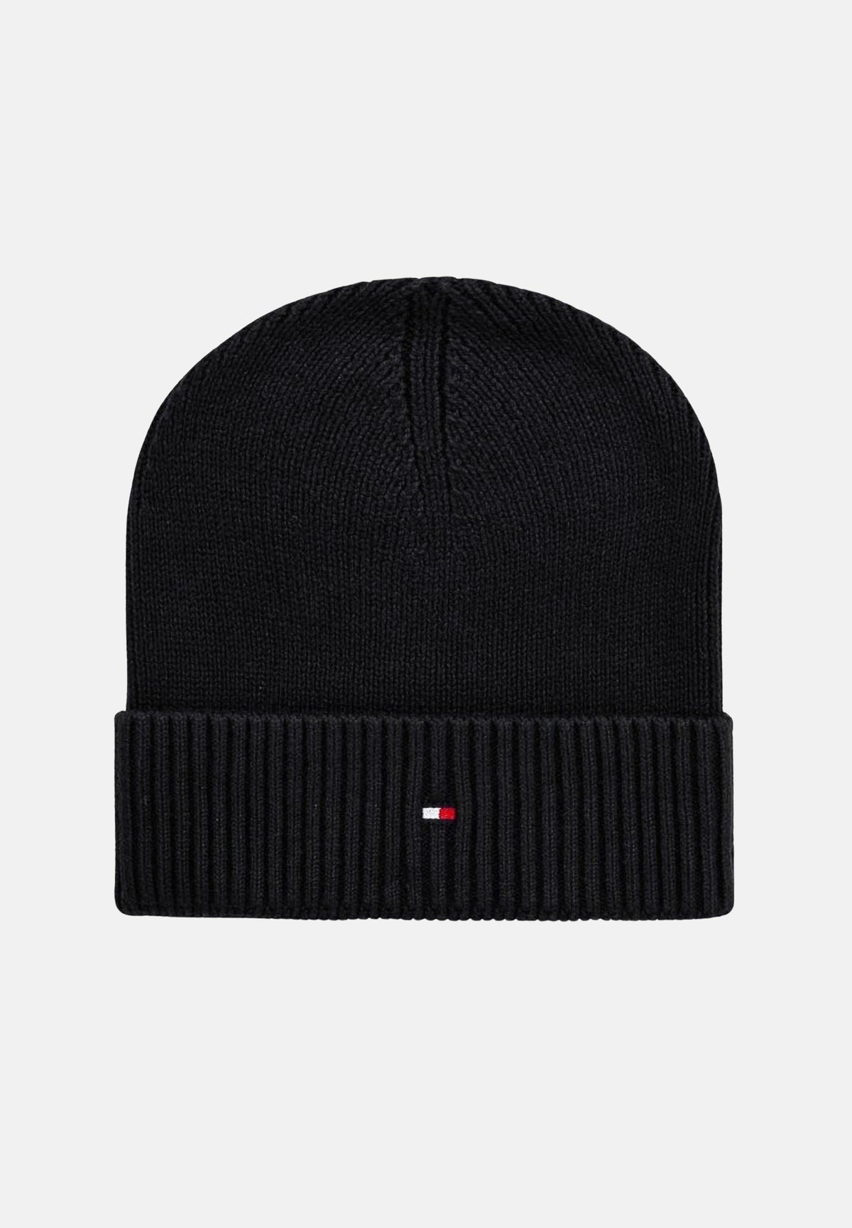 TOMMY HILFIGER Cappello nero per uomo e donna con lavorazione a costine e ricamo dell'iconico flag tricolore sul risvolto. AM0AM12796 BDS TOMMY HILFIGER