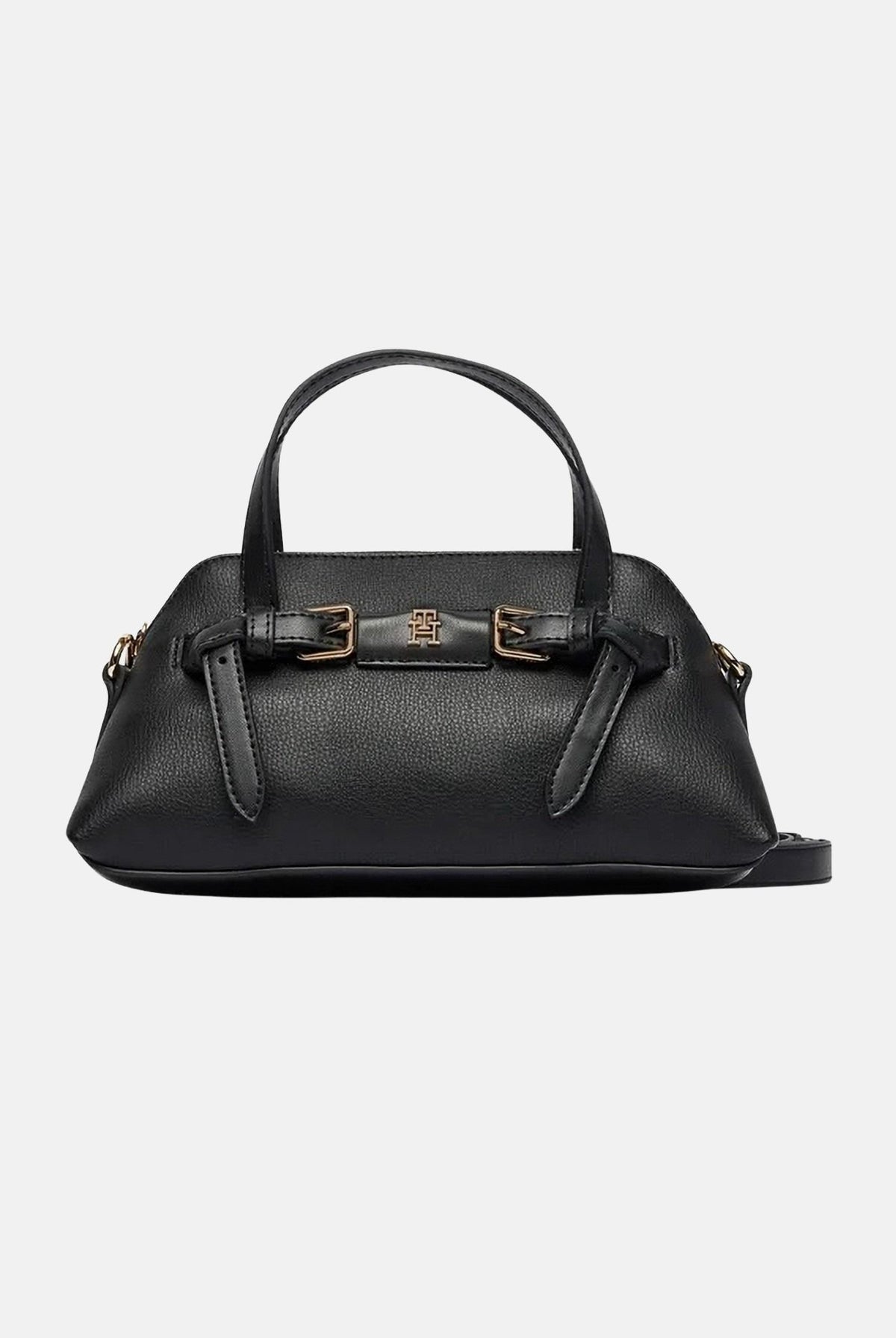 TOMMY HILFIGER Borsa a mano TH Buckle Tote nera per donna in similpelle liscia AW0AW19034 BDS TOMMY HILFIGER