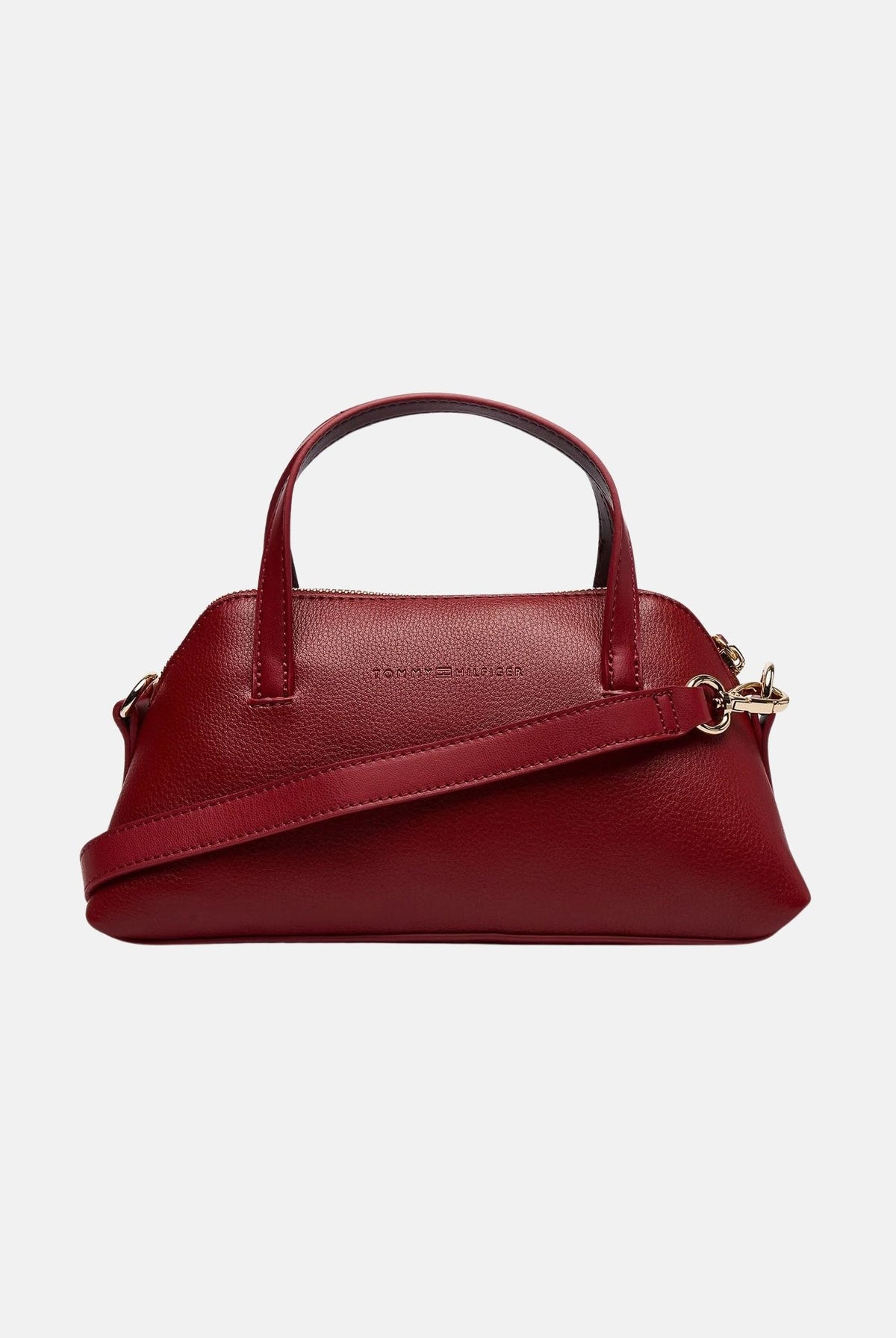 TOMMY HILFIGER Borsa a mano TH Buckle Tote bordeaux per donna con doppio manico, dettaglio fibbia frontale AW0AW19034 XLI TOMMY HILFIGER