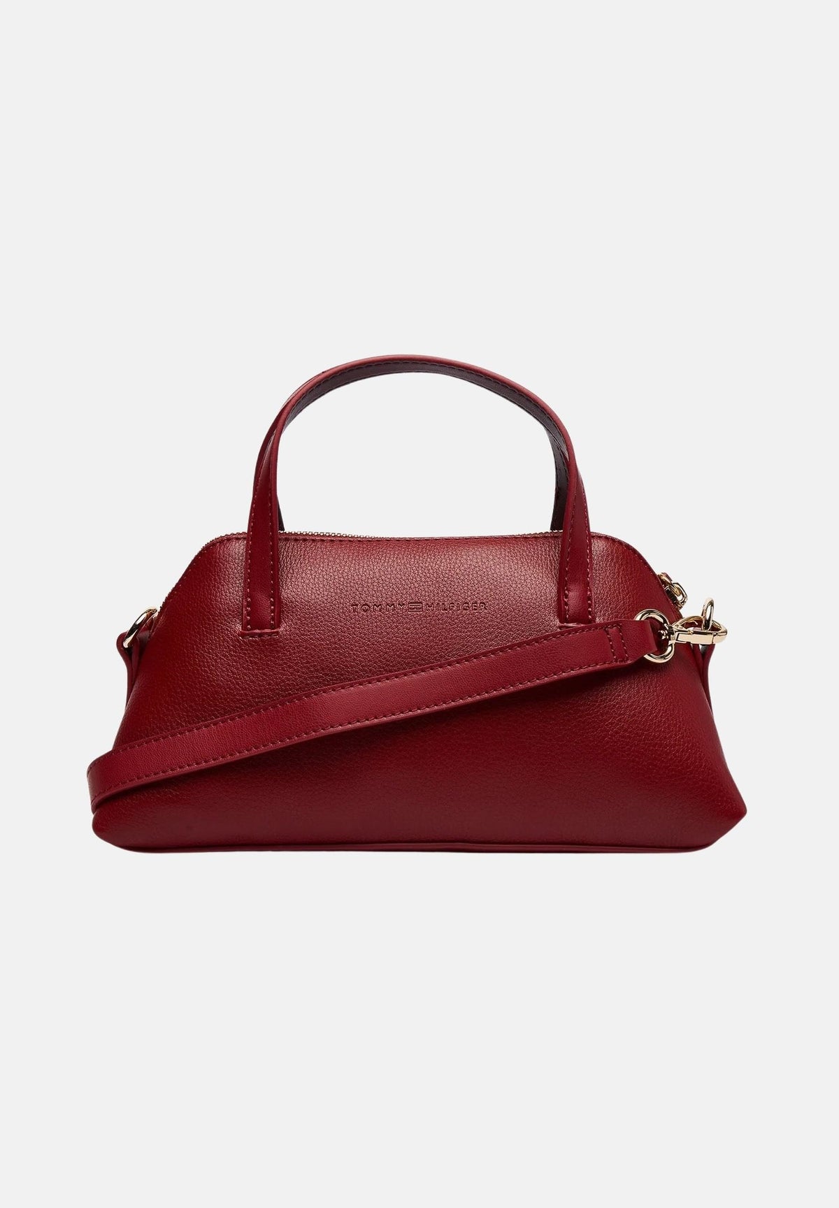 TOMMY HILFIGER Borsa a mano TH Buckle Tote bordeaux per donna con doppio manico, dettaglio fibbia frontale AW0AW19034 XLI TOMMY HILFIGER