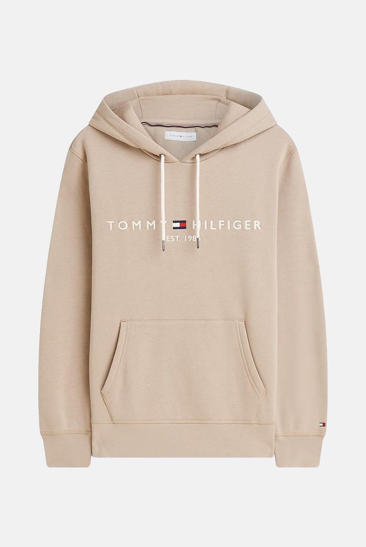 TOMMY HILFIGER Felpa ORGANIC COTTON BLEND con cappuccio, khaki-beige da uomo con logo centrle <BR/> MW0MW11599 AEG TOMMY HILFIGER