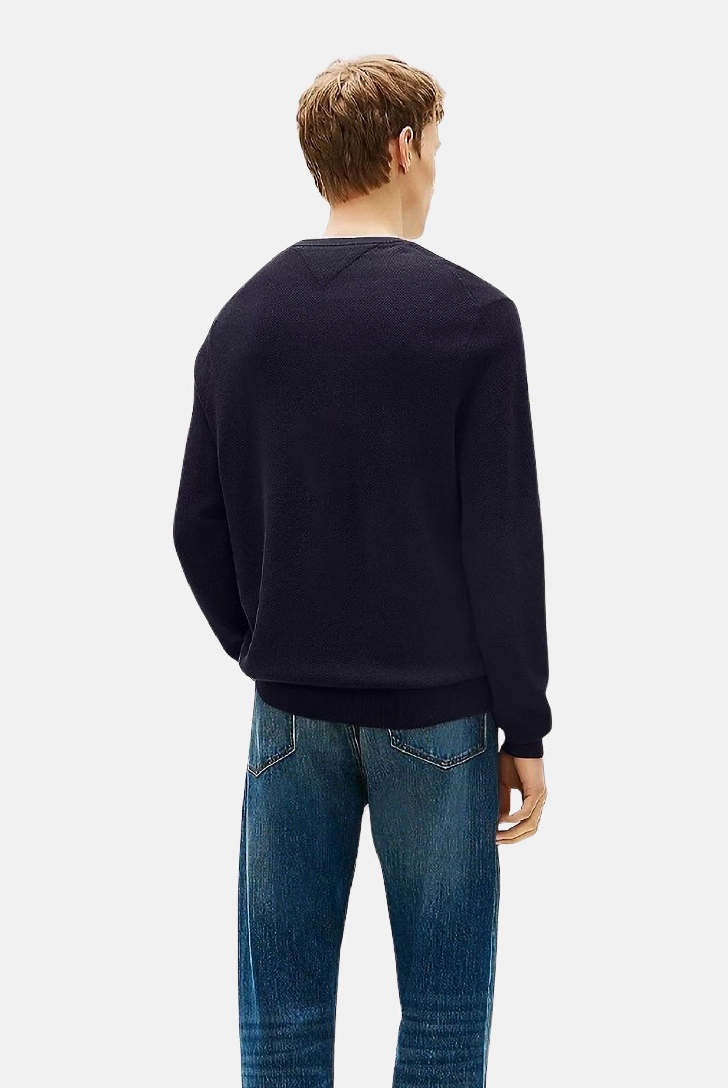 TOMMY HILFIGER Maglioncino girocollo blu da uomo con ricamo bandierina MW0MW36347 DW5 TOMMY HILFIGER