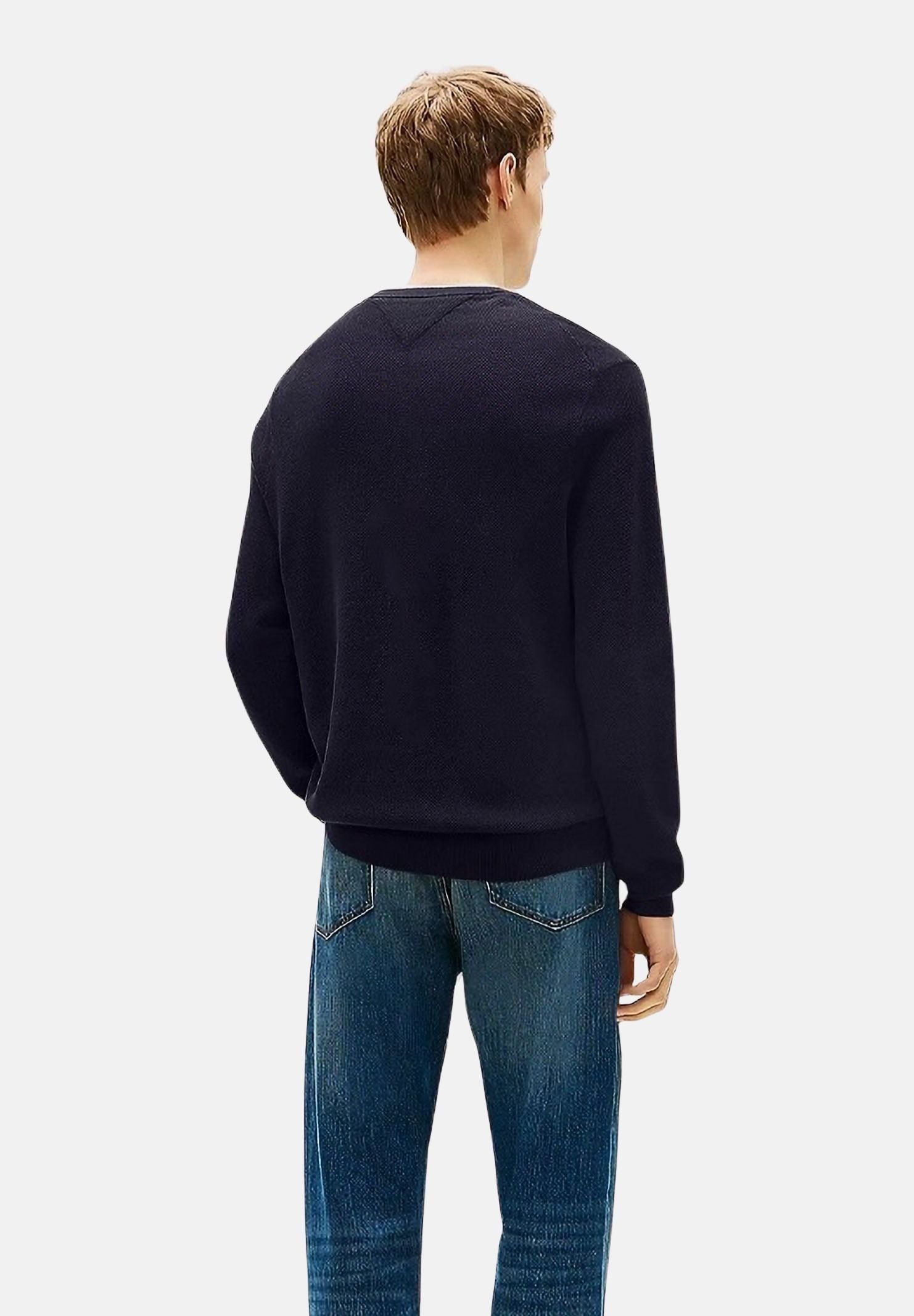 TOMMY HILFIGER Maglioncino girocollo blu da uomo con ricamo bandierina MW0MW36347 DW5 TOMMY HILFIGER
