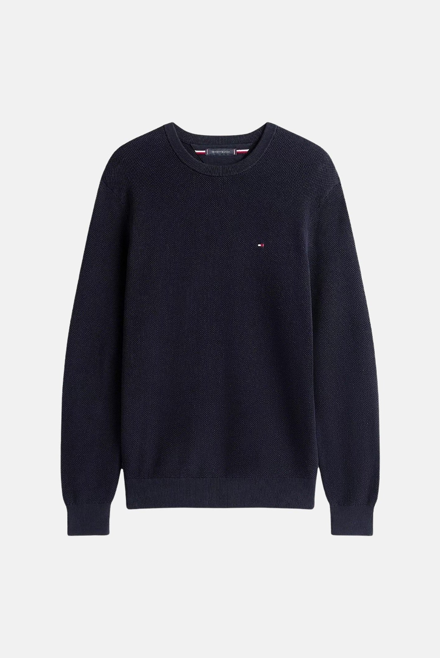 TOMMY HILFIGER Maglioncino girocollo blu da uomo con ricamo bandierina MW0MW36347 DW5 TOMMY HILFIGER