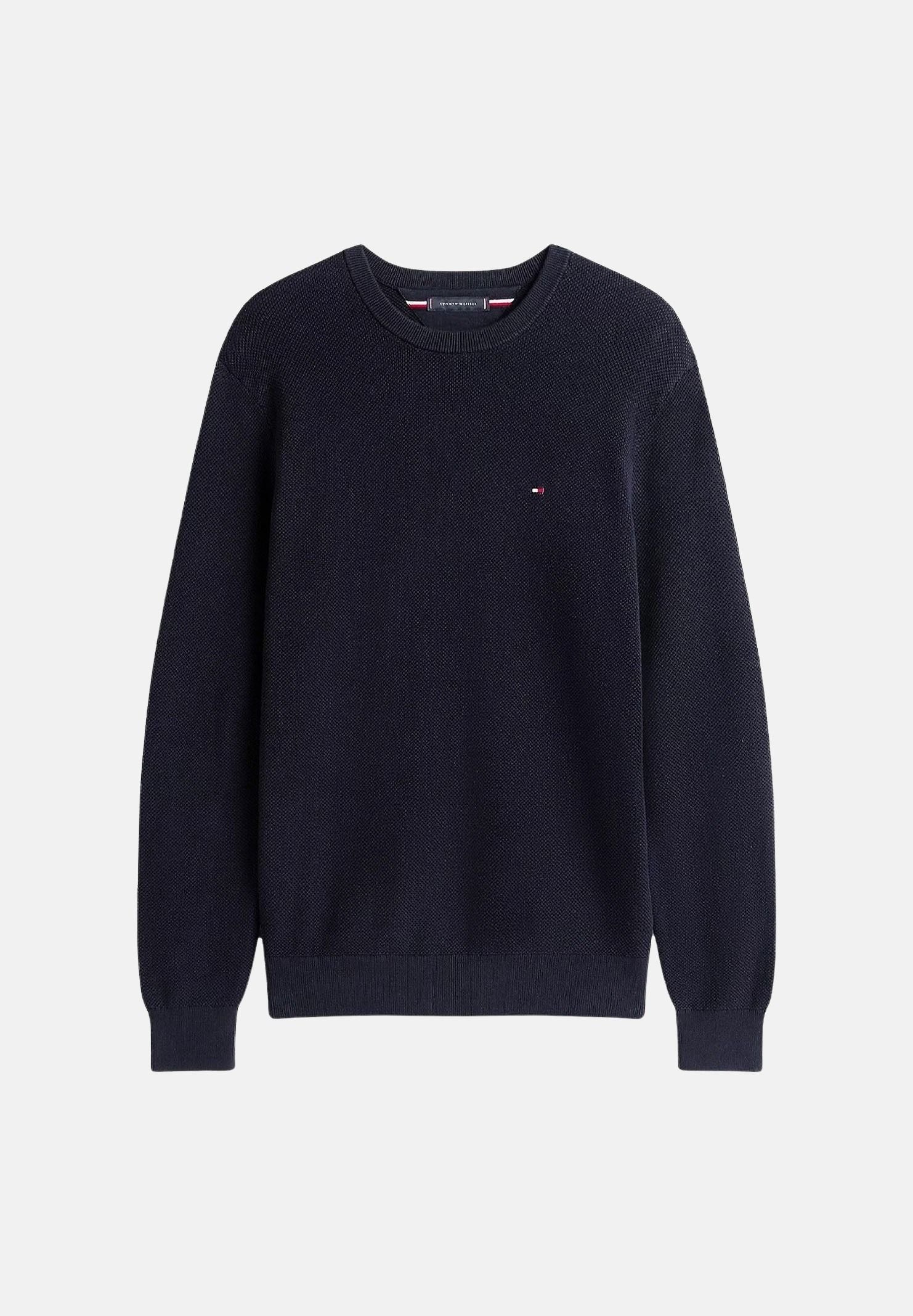 TOMMY HILFIGER Maglioncino girocollo blu da uomo con ricamo bandierina MW0MW36347 DW5 TOMMY HILFIGER