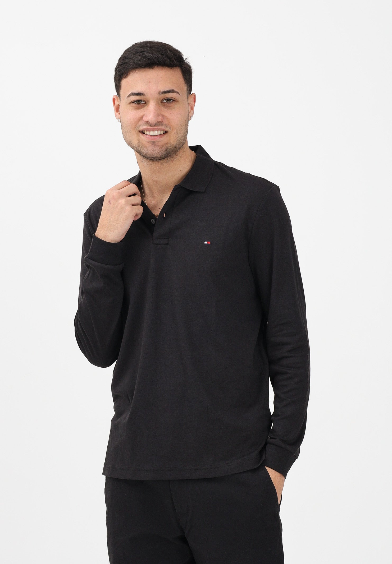 TOMMY HILFIGER Polo a manica lunga nera da uomo MW0MW37317 BDS TOMMY HILFIGER