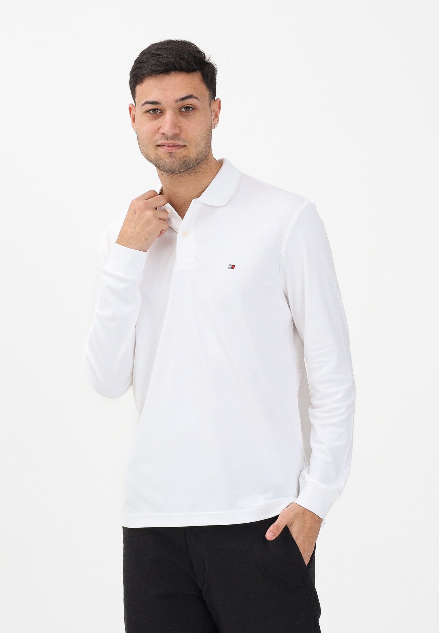TOMMY HILFIGER Polo a manica lunga bianca da uomo MW0MW37317 YBR TOMMY HILFIGER