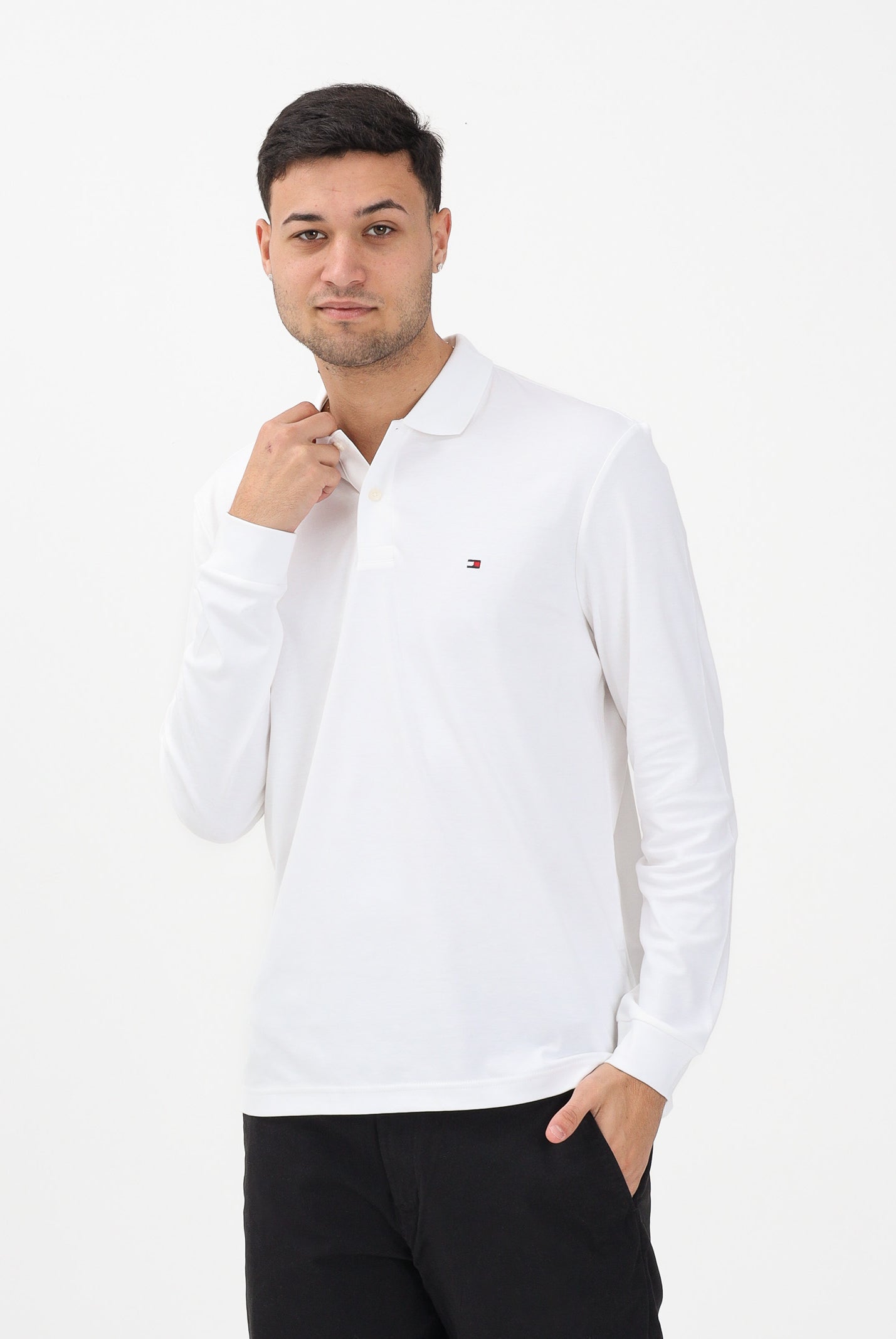 TOMMY HILFIGER Polo a manica lunga bianca da uomo MW0MW37317 YBR TOMMY HILFIGER