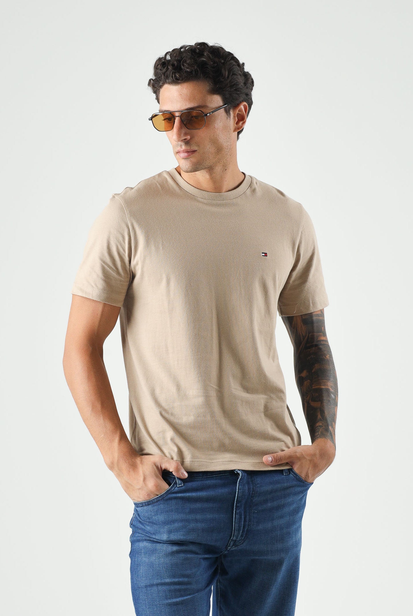 TOMMY HILFIGER T-shirt FLAG EMBROIDERY khaki beige da uomo<BR/> MW0MW39995 AEG TOMMY HILFIGER