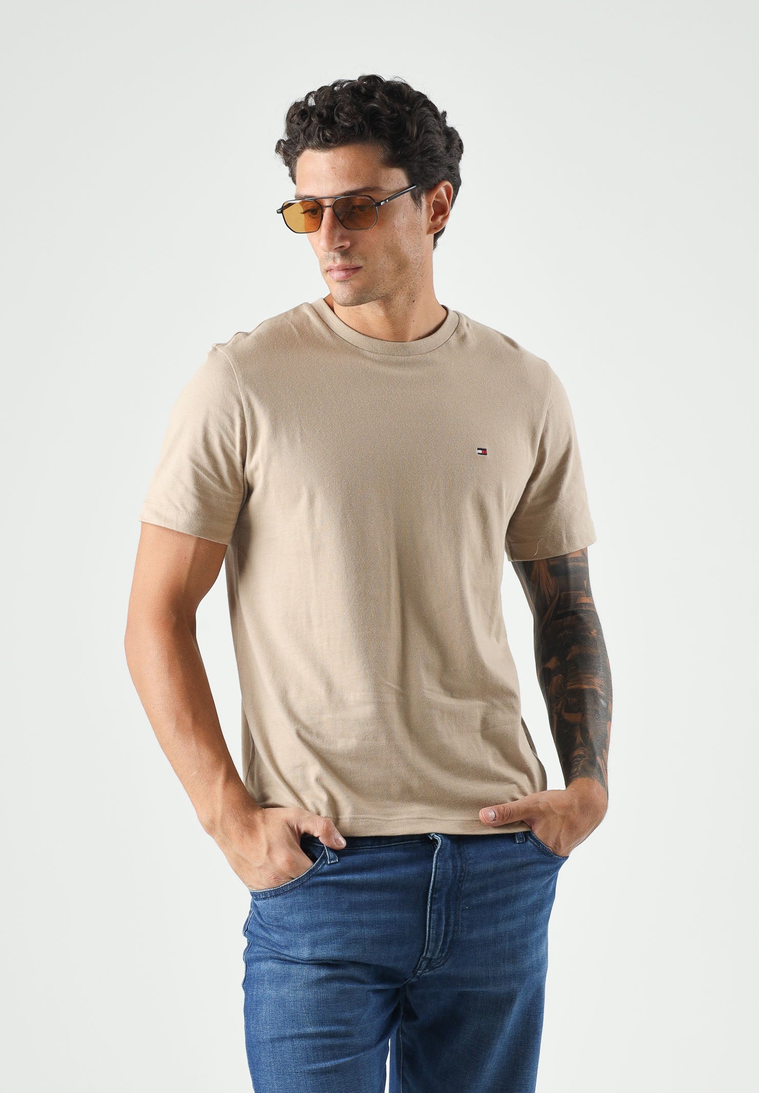 TOMMY HILFIGER T-shirt FLAG EMBROIDERY khaki beige da uomo<BR/> MW0MW39995 AEG TOMMY HILFIGER
