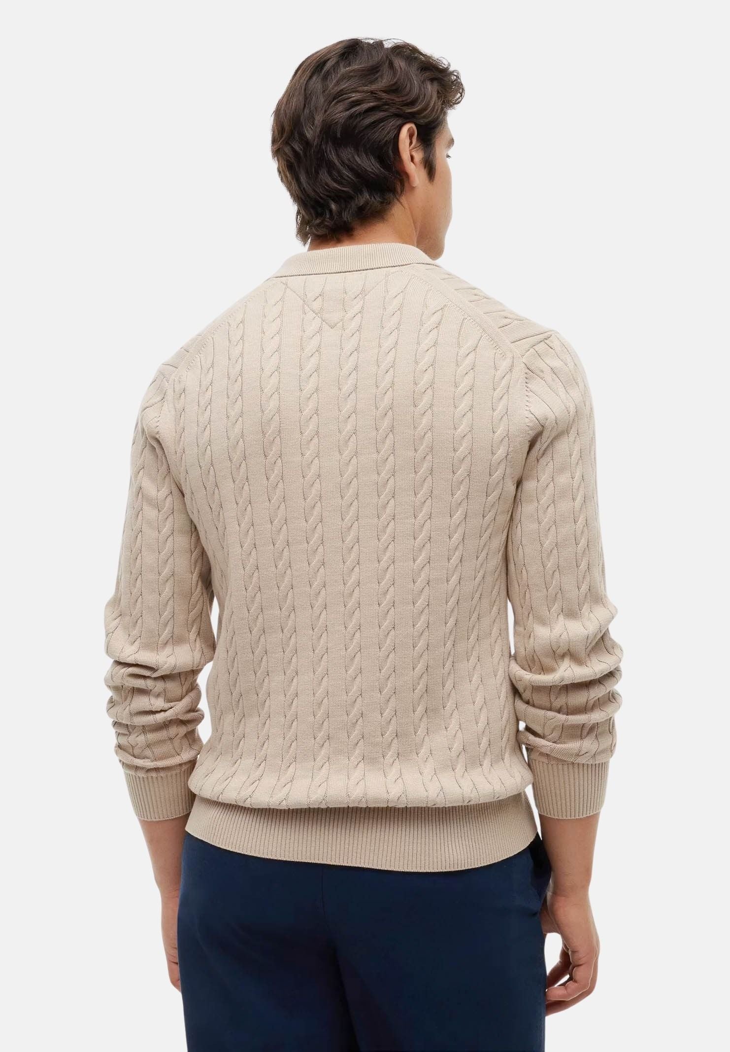 TOMMY HILFIGER Polo CABLE in maglia batique beige da uomo con lavorazione a trecce <BR/> MW0MW41955 AEG TOMMY HILFIGER